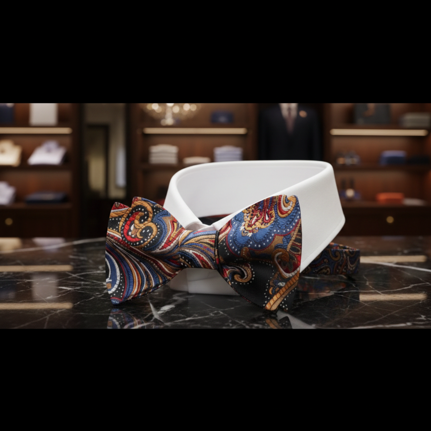Blue, Orange, Red Paisley Bow Tie
