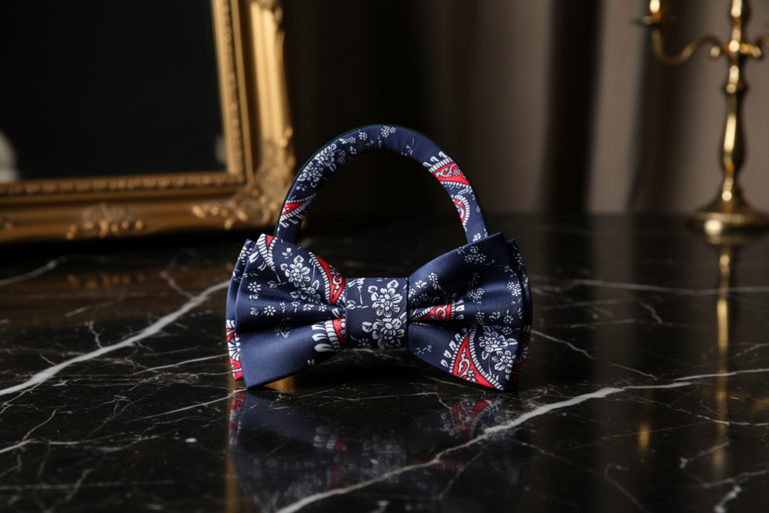 Blue Red Paisley Bow tie Pre Tied
