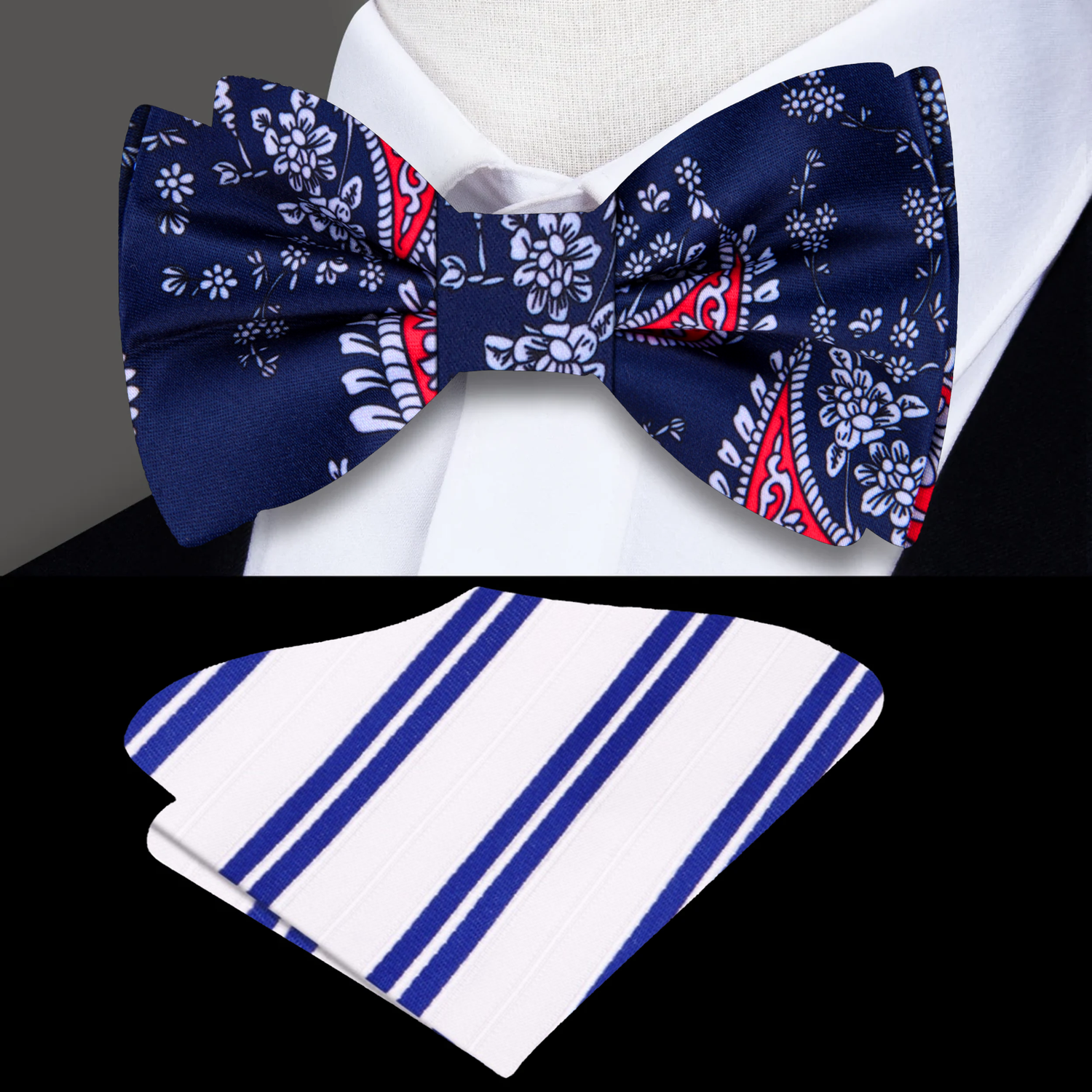 Blue Red Paisley Bow tie and Accenting Square