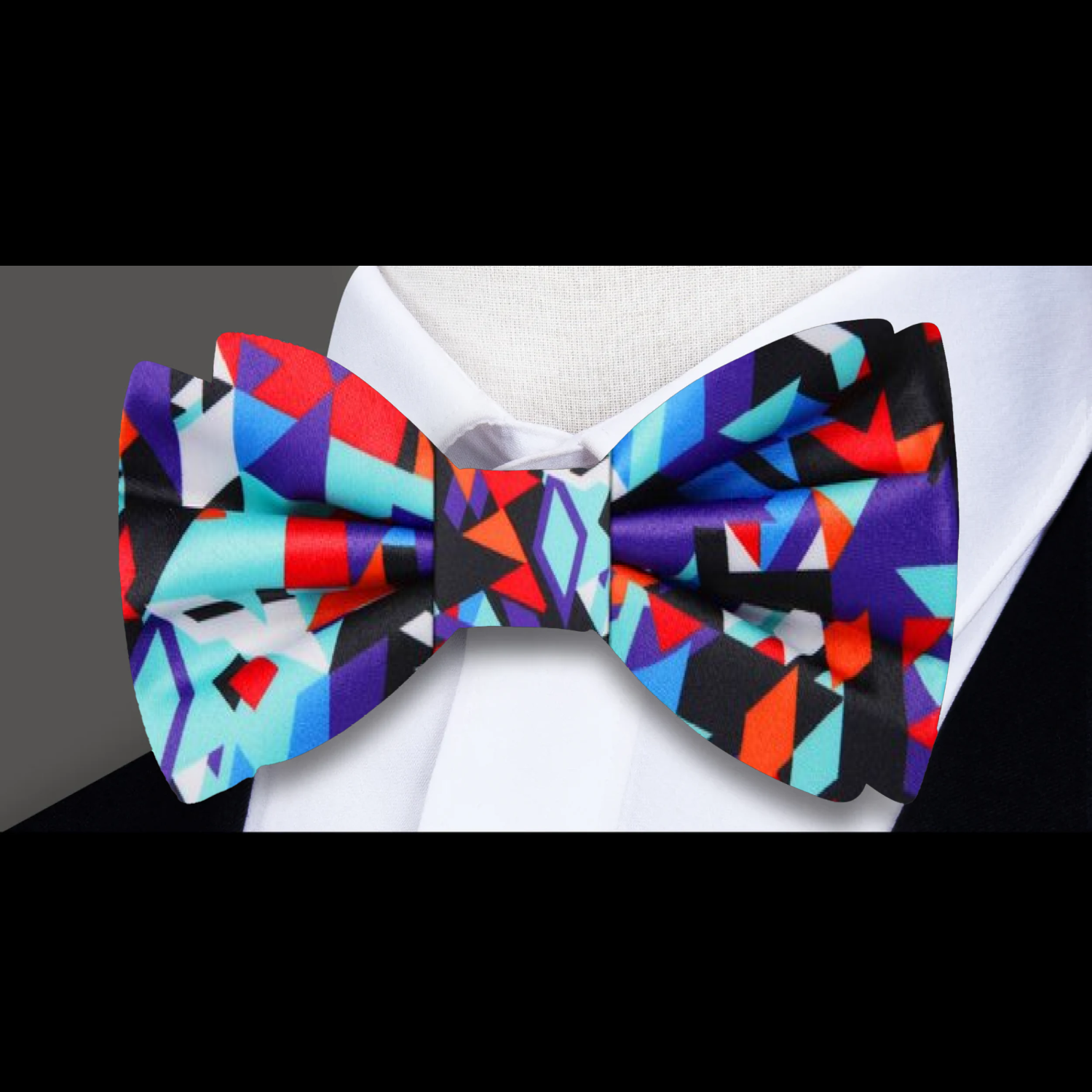 Black, Red, Purple, Orange, Blue Abstract Bow Tie