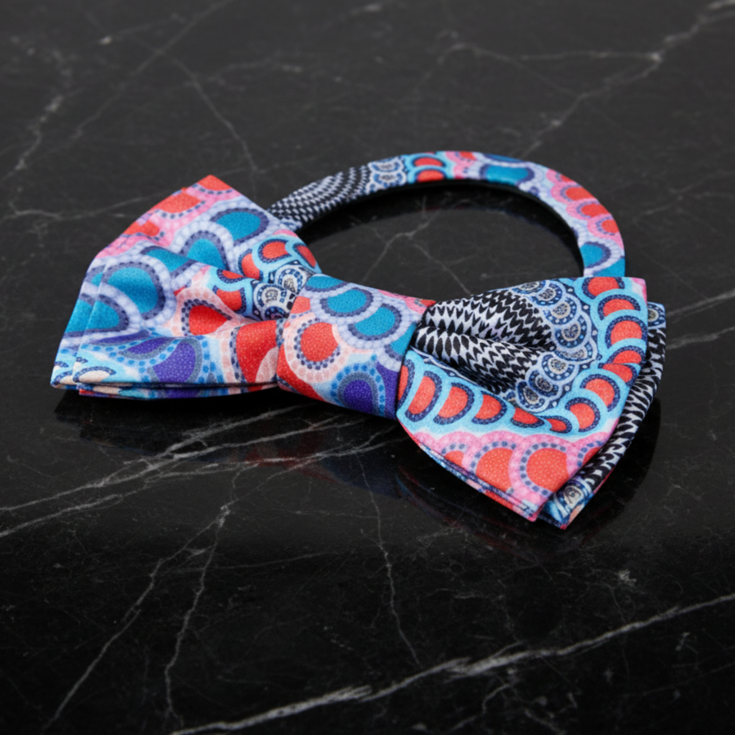 Blue Red Circles Bow Tie Pre Tied