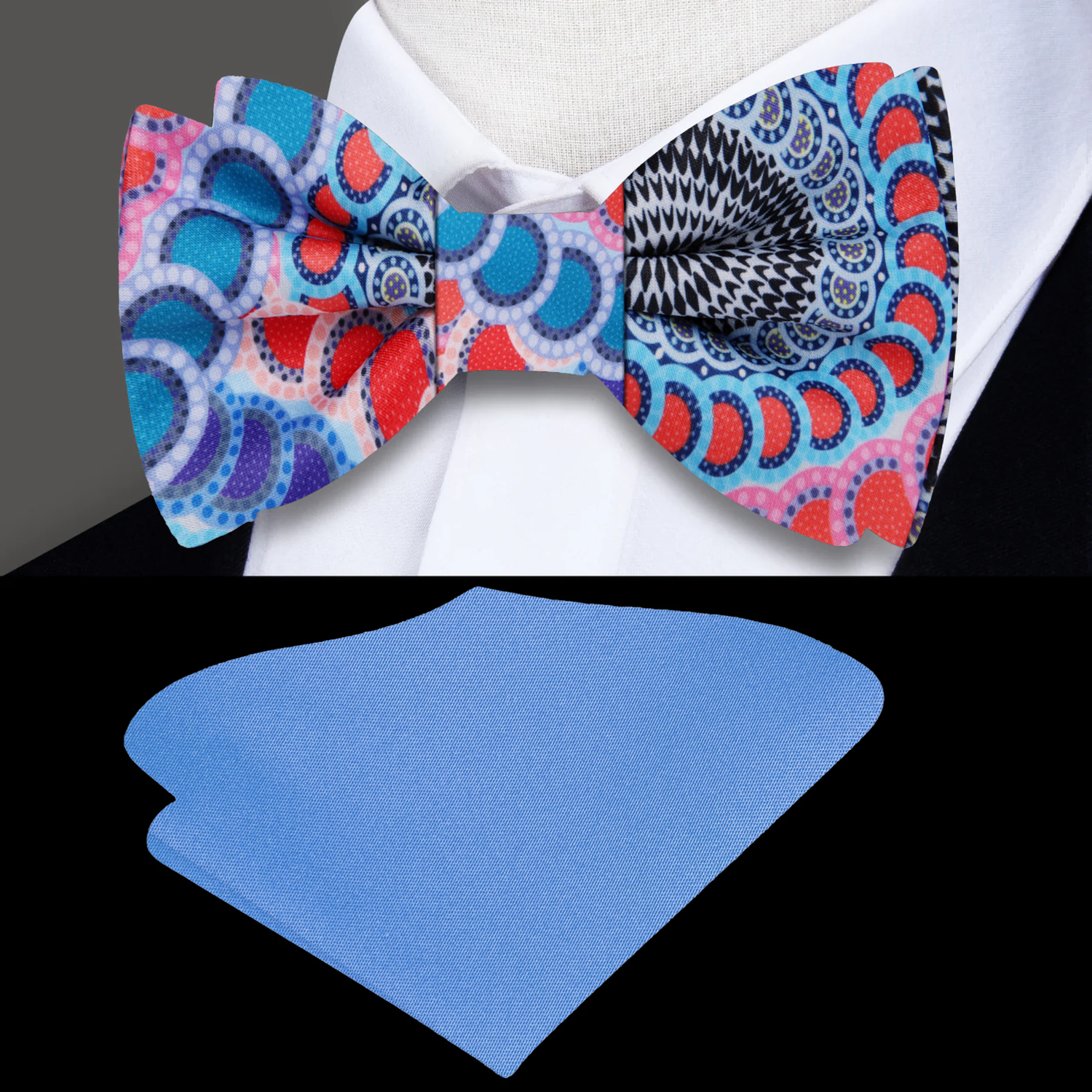 Blue Red Circles Bow Tie and Blue Square