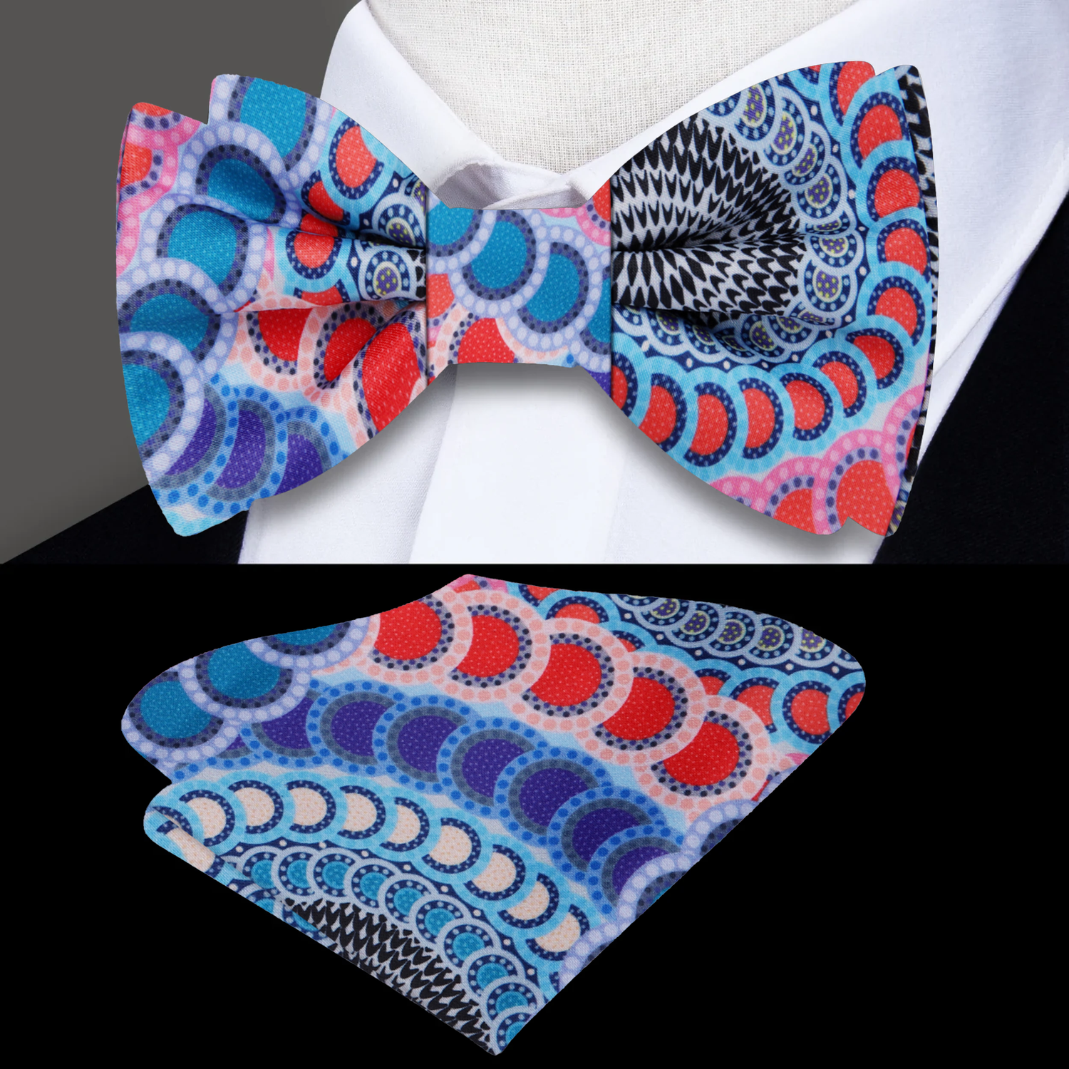 Blue Red Circles Bow Tie and Square