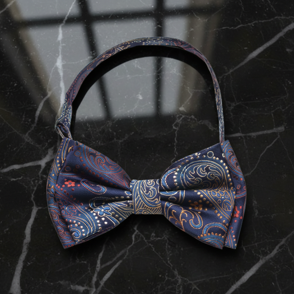 Dark Blue, Red, Orange Paisley Pre Tie Bow Tie