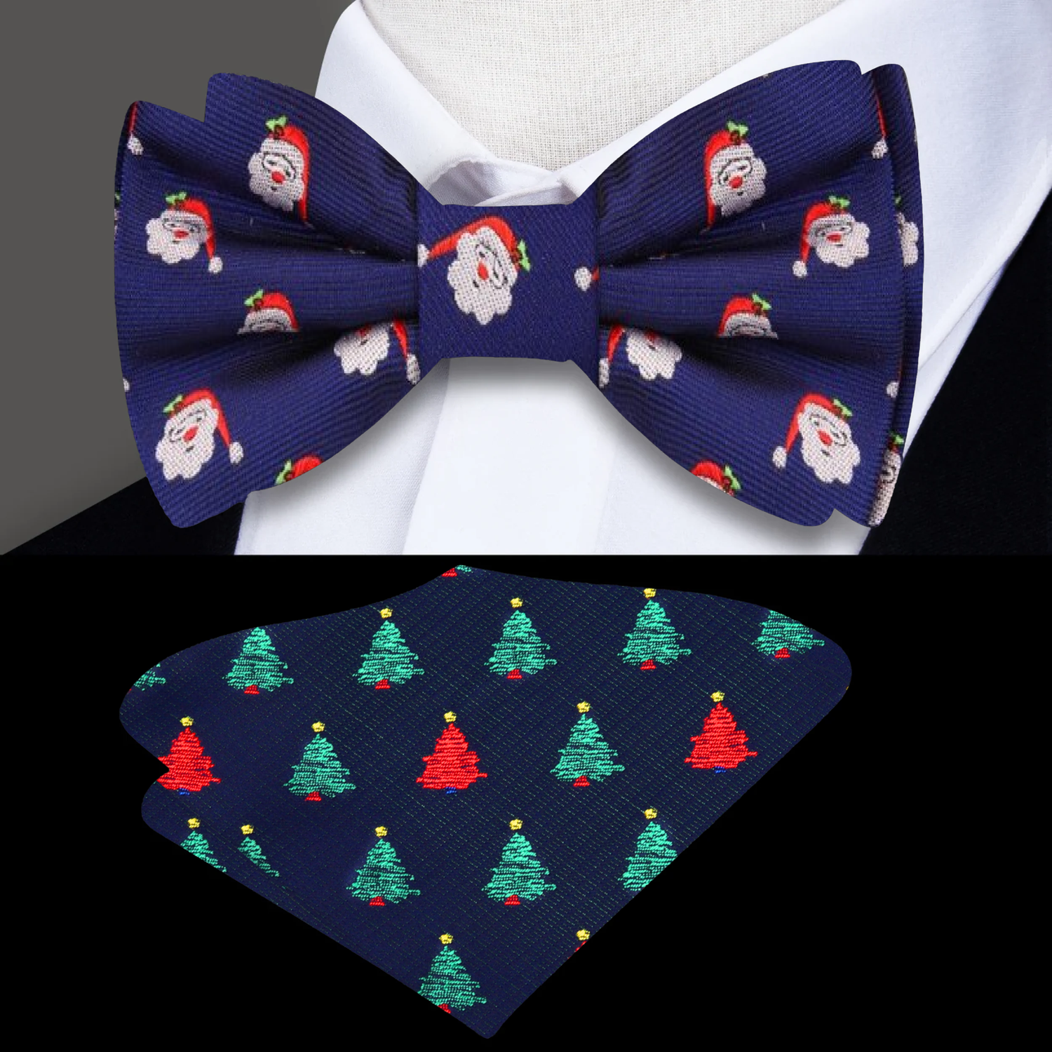 Blue with Santa Bow Tie and Accenting Pocket Square
