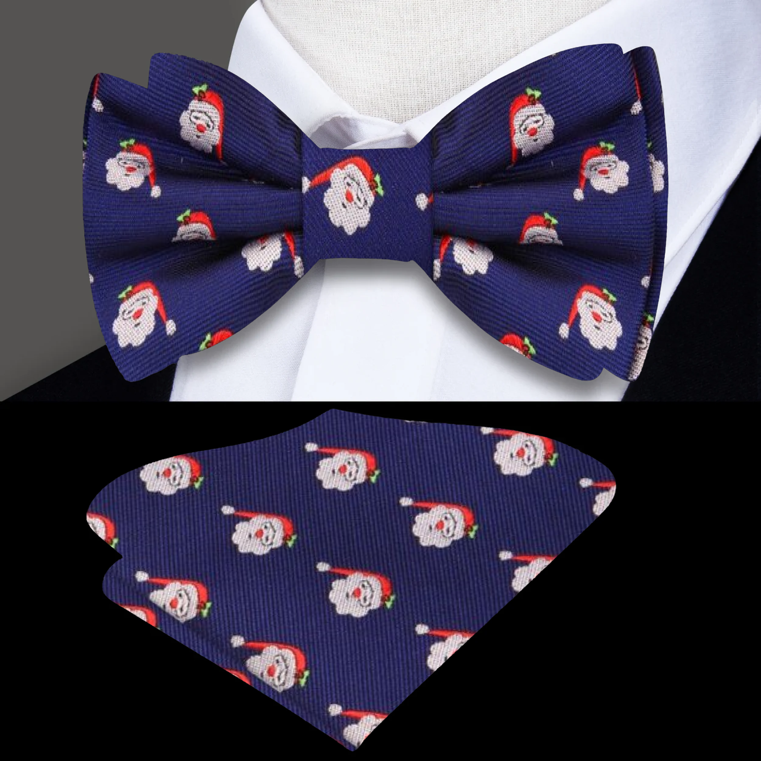 Blue with Santa Bow Tie and Pocket Square