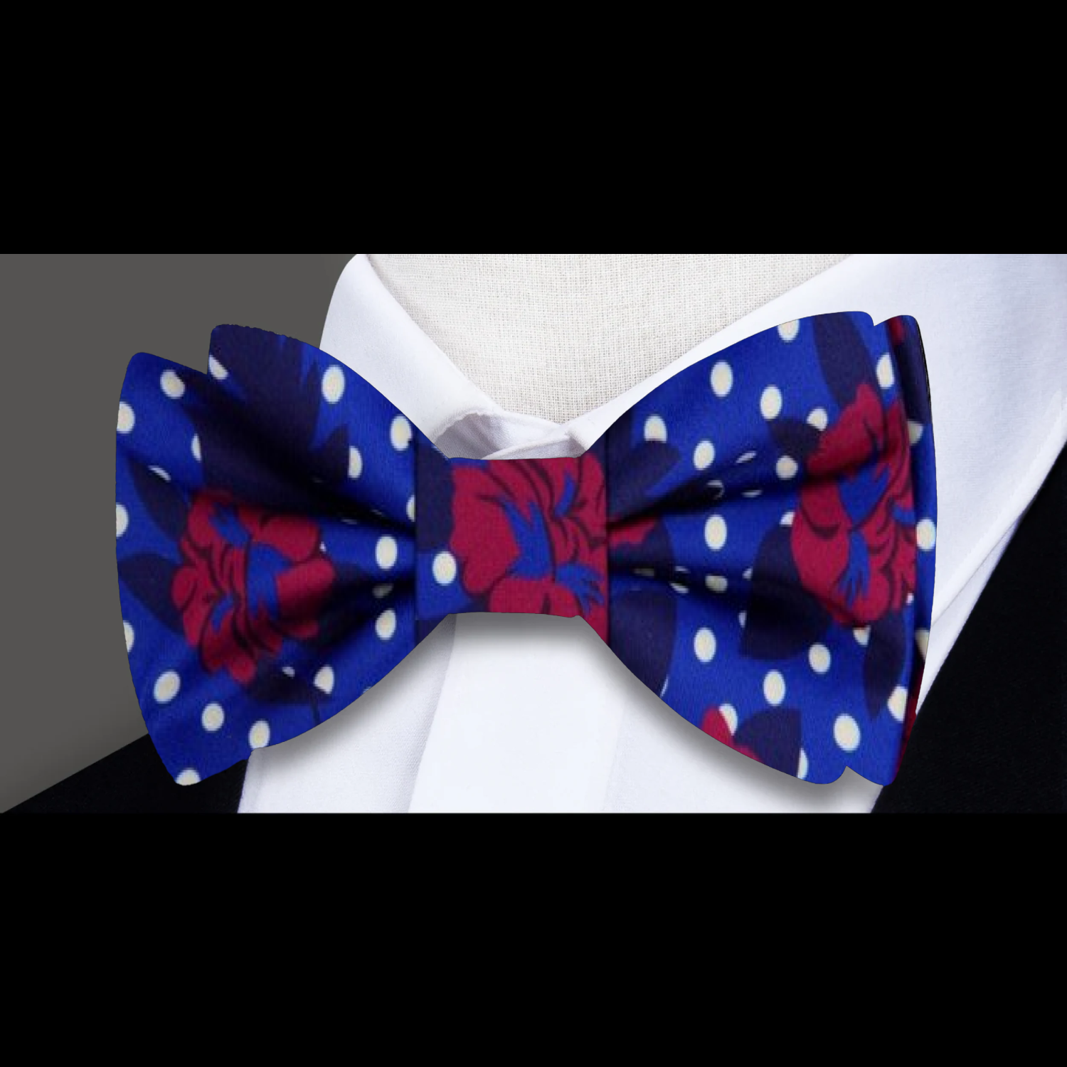 Blue Red White Floral and Polka Bow Tie