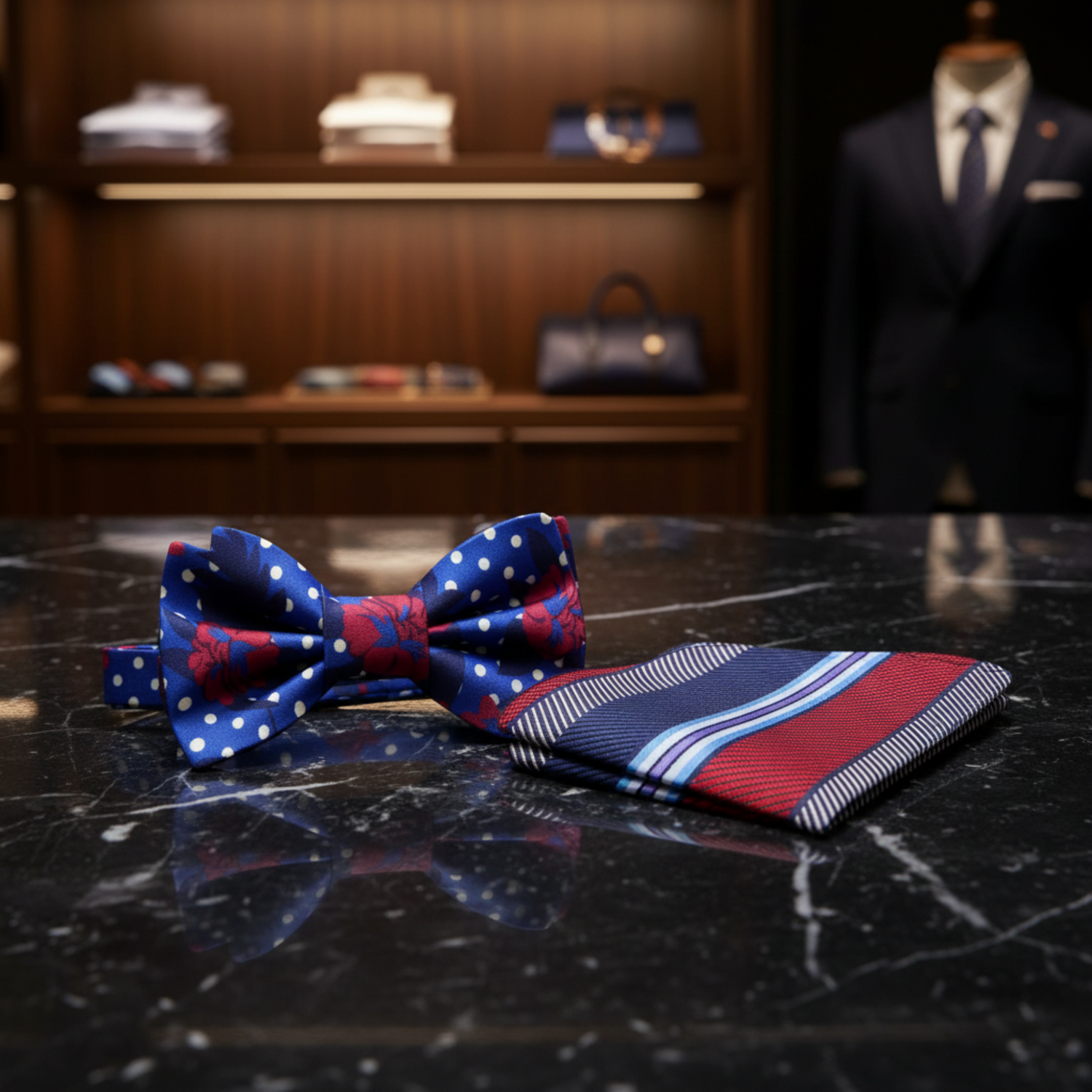 Blue, Red Floral and Polka with Stripe Square