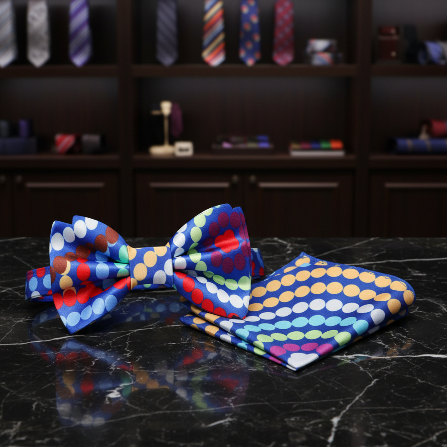 Multi Color Polka Dot Bow Tie and Pocket Square