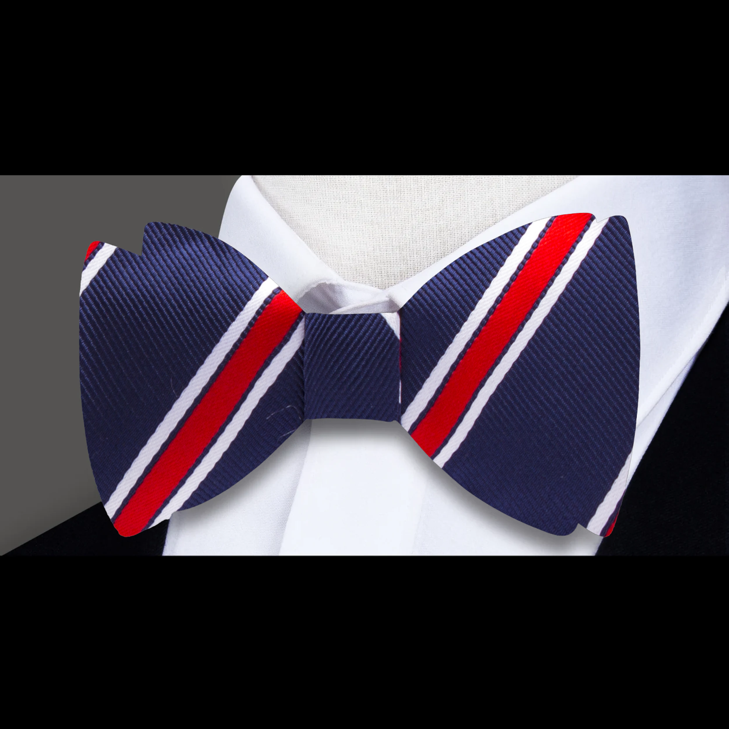 Blue, Red, White Stripe Bow Tie  