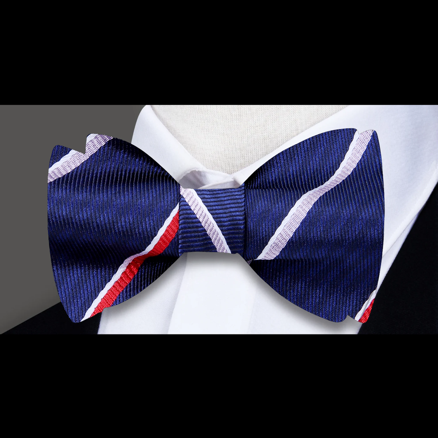Blue Red White Stripe Bow Tie