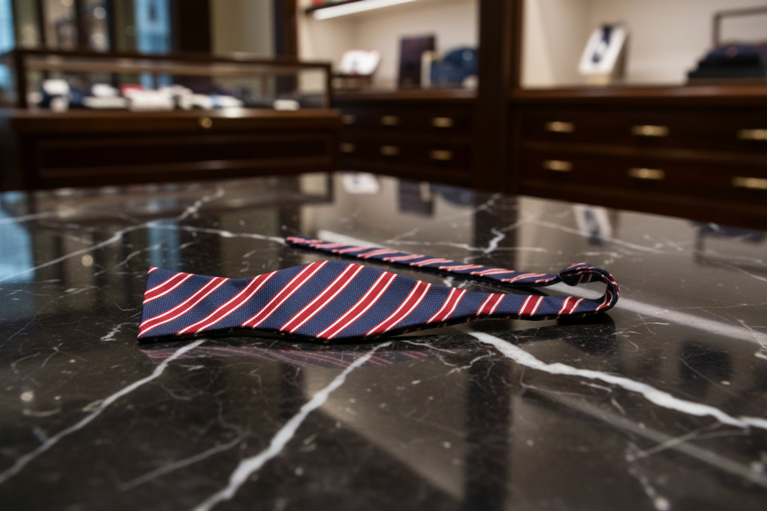 Blue, Red, White Stripe Bow Tie self Tie