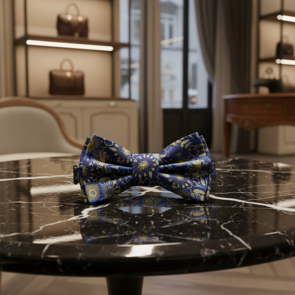 Blue, Yellow Gold Flowers Bow Tie Pre Tied
