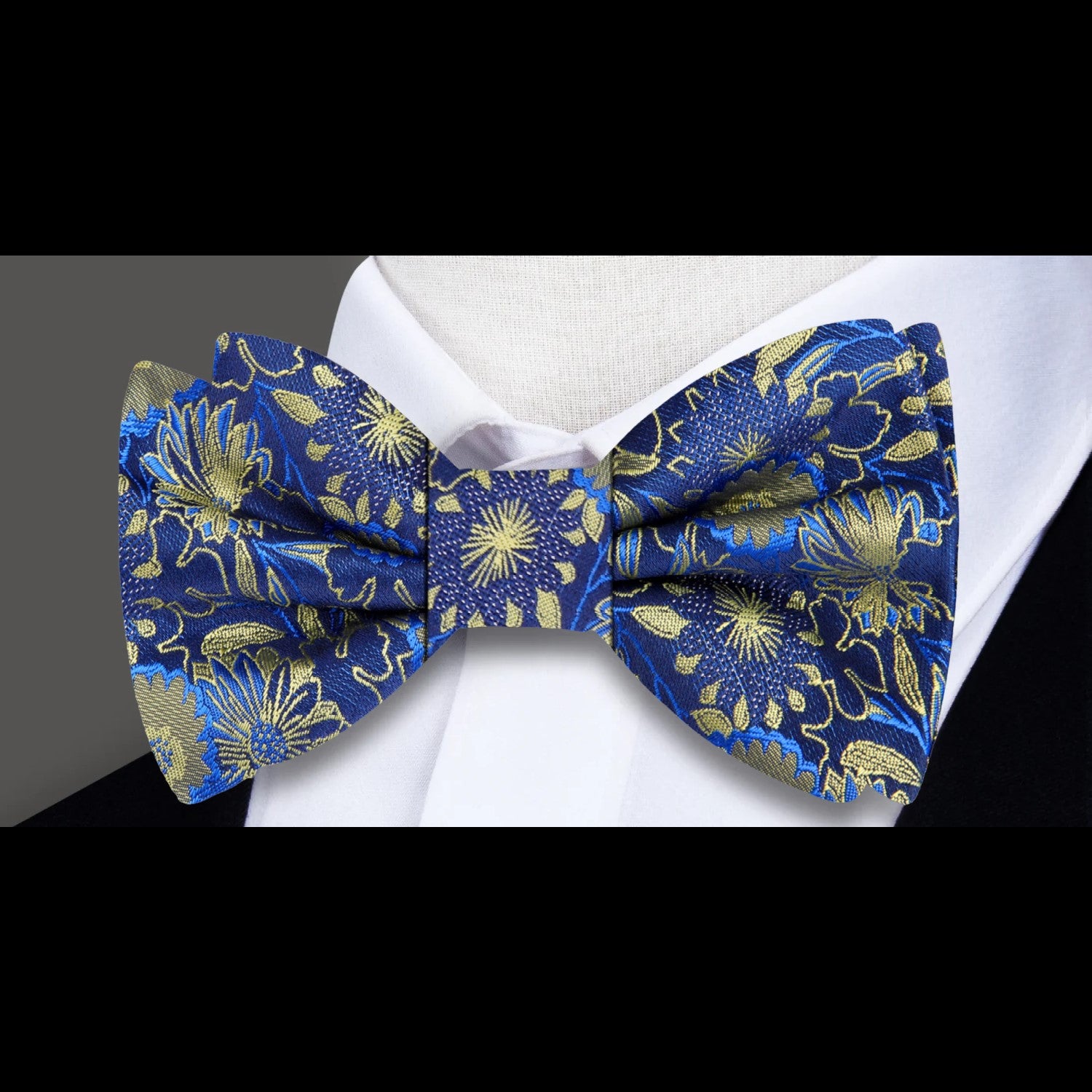 Blue, Yellow Gold Flowers Bow Tie