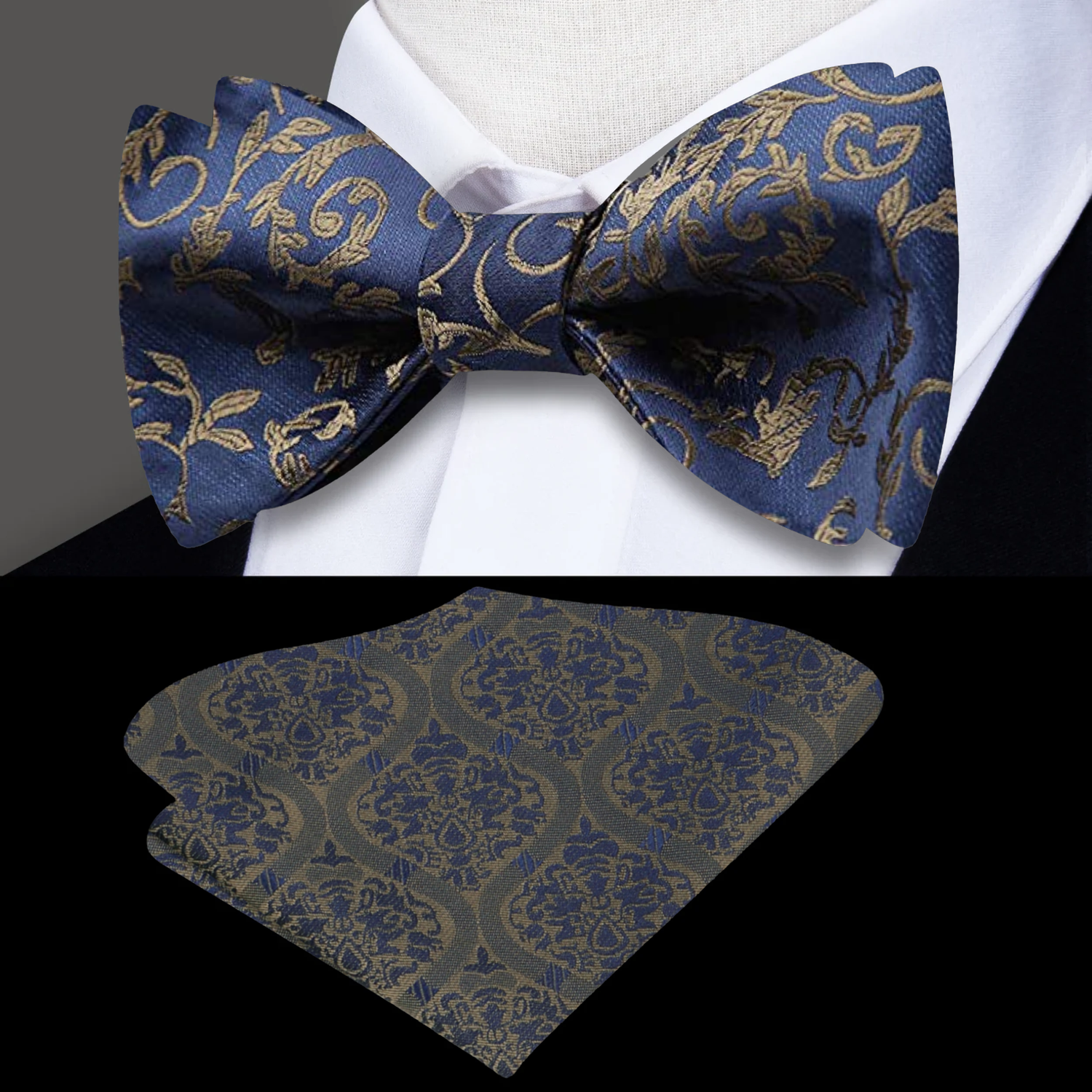 Blue, Sage Floral Bow Tie and Accenting Square