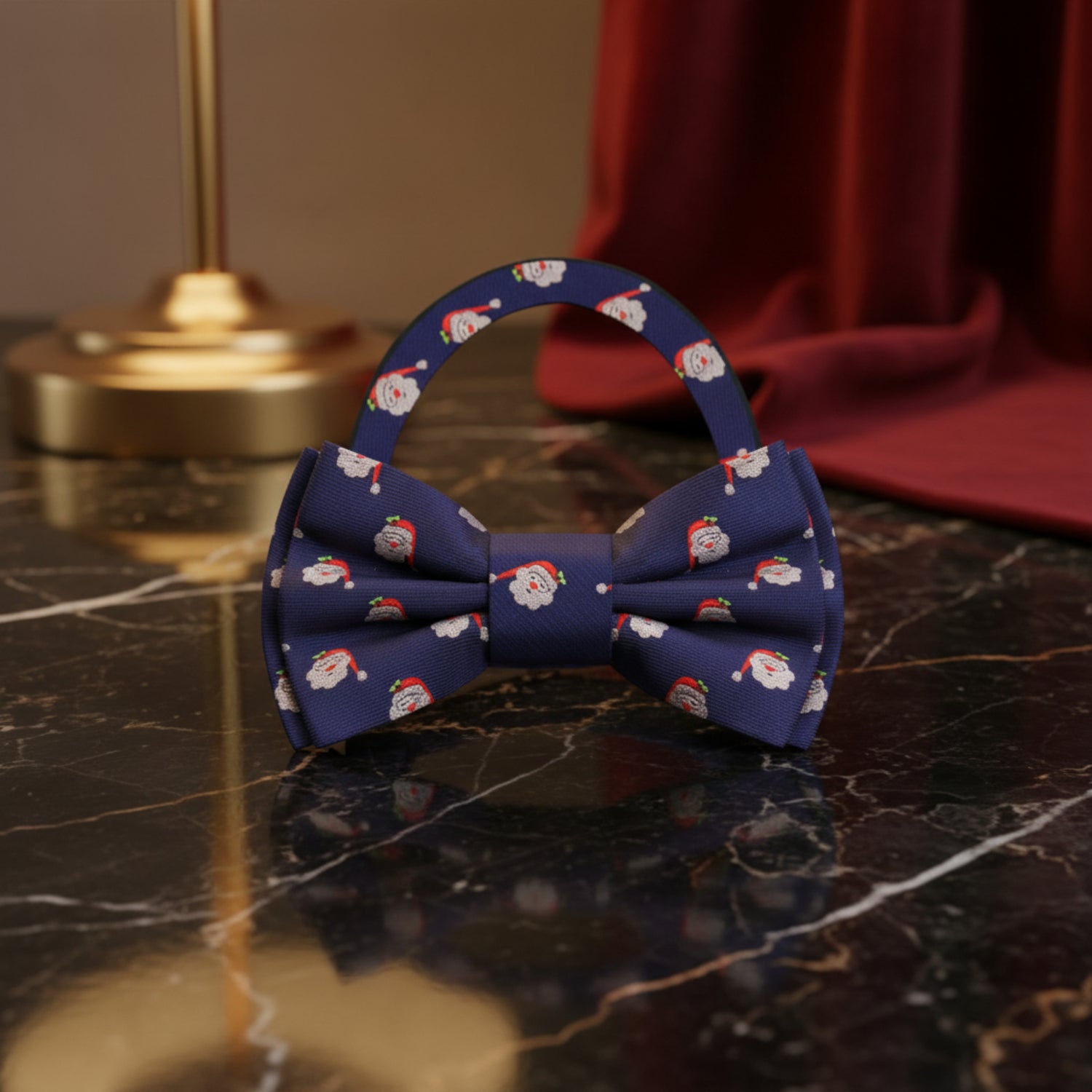Pre Tied Blue Santa Head Bow Tie