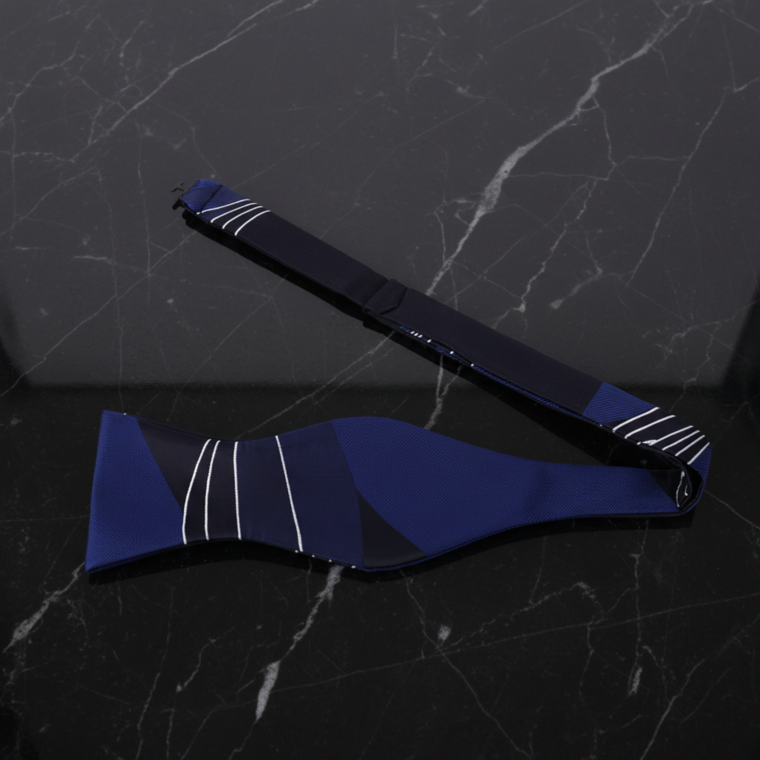Dark Blue and White Self Tie Bow Tie