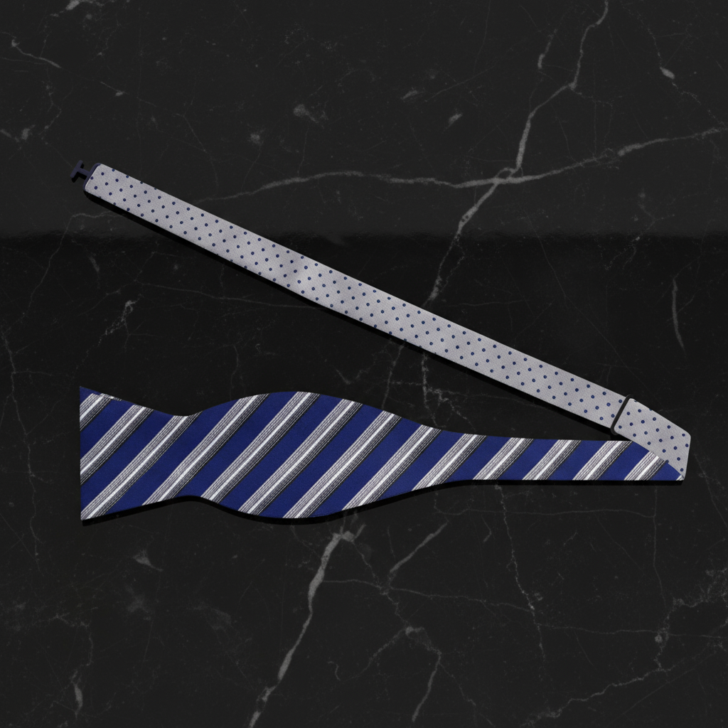 Silver and Blue Stripe and Polka Bow Tie Self Tie