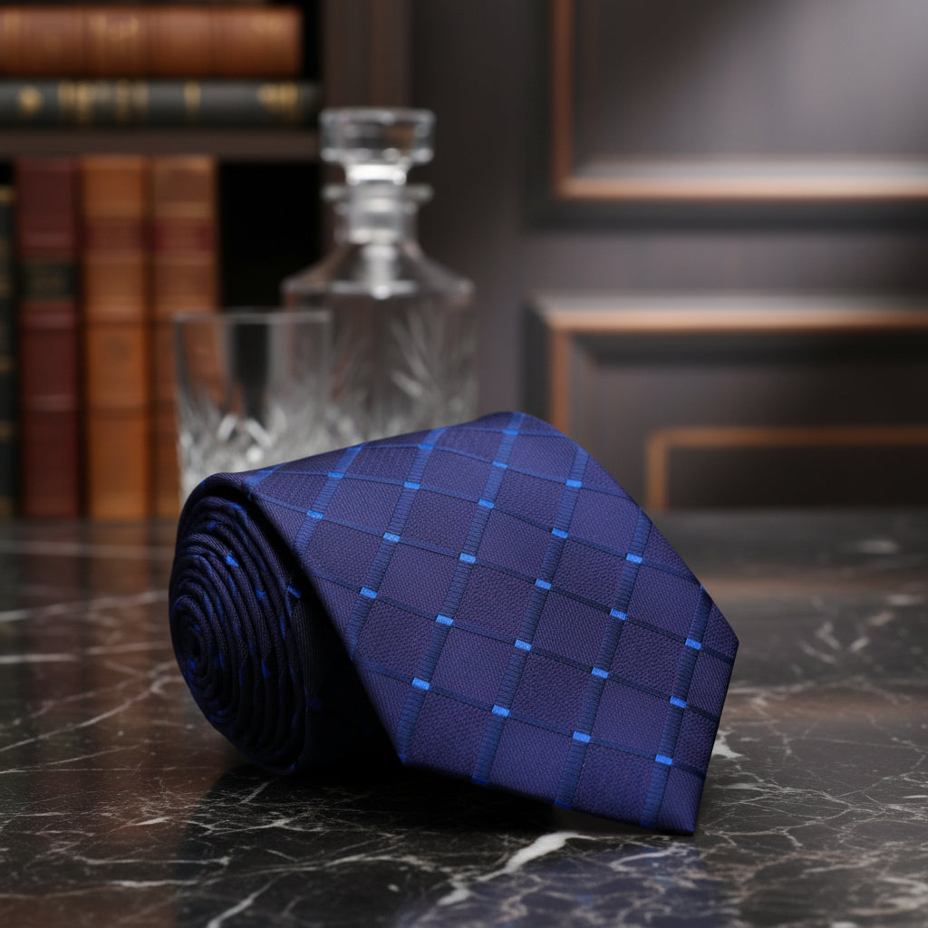 Blue Necktie with a Geometric Texture 