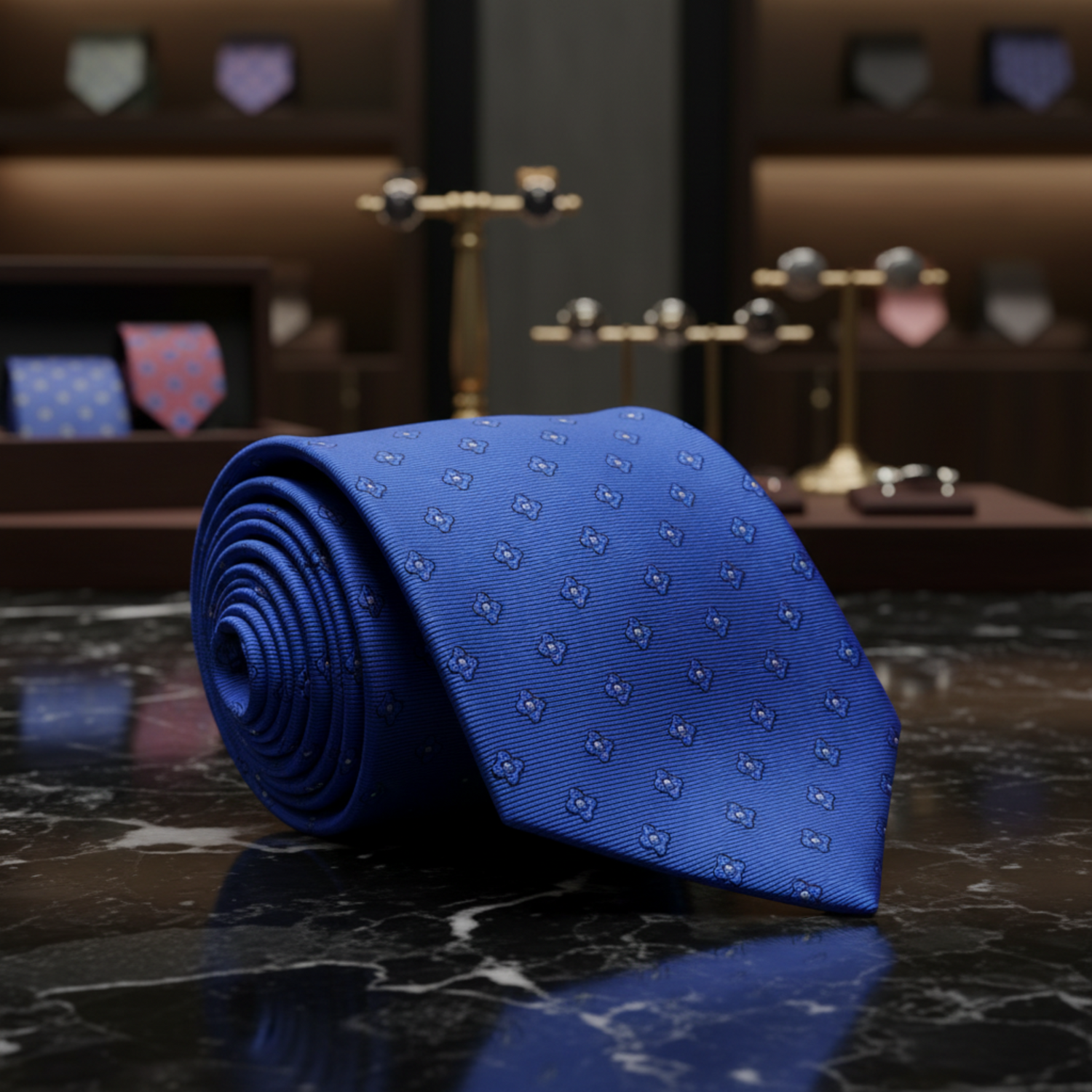 Blue small flowers patterned tie 