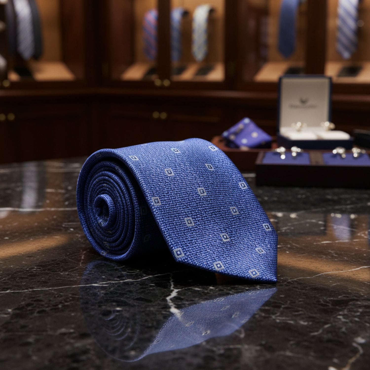 Blue small medallion necktie