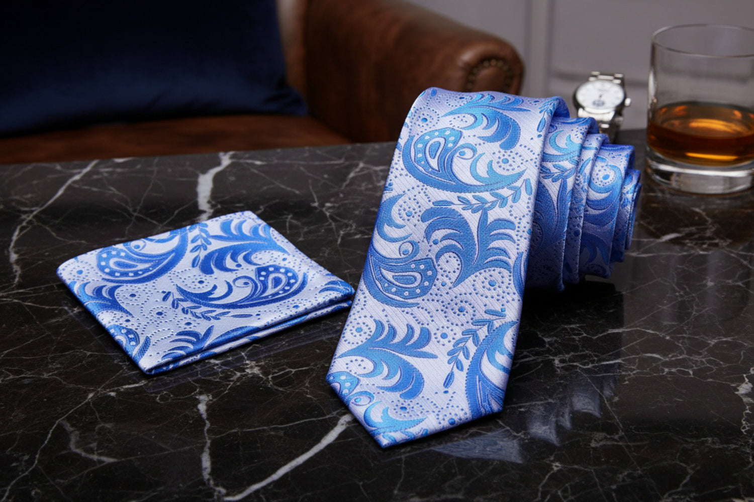 Alt Light Blue Splash Necktie and Square