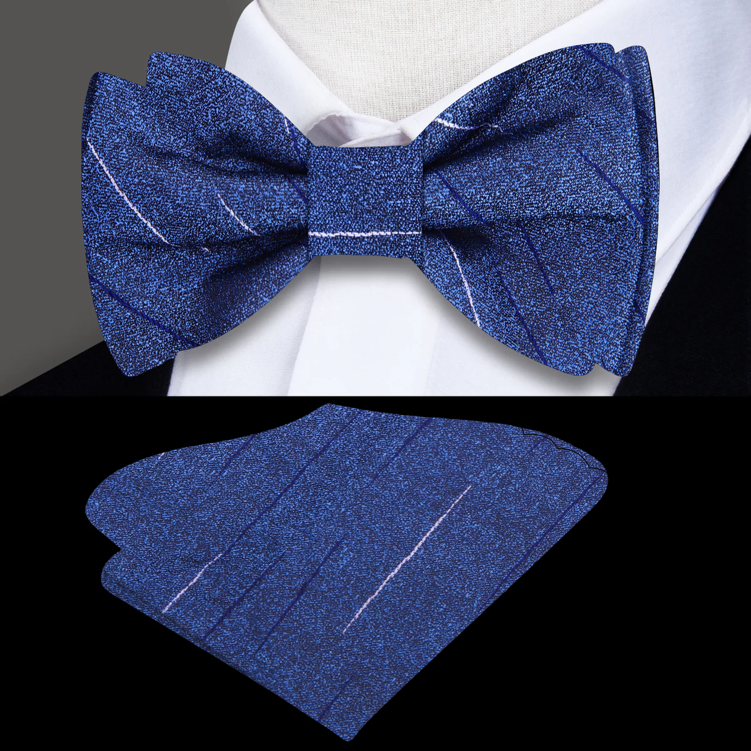 Blue Stripe Bow tie and Square