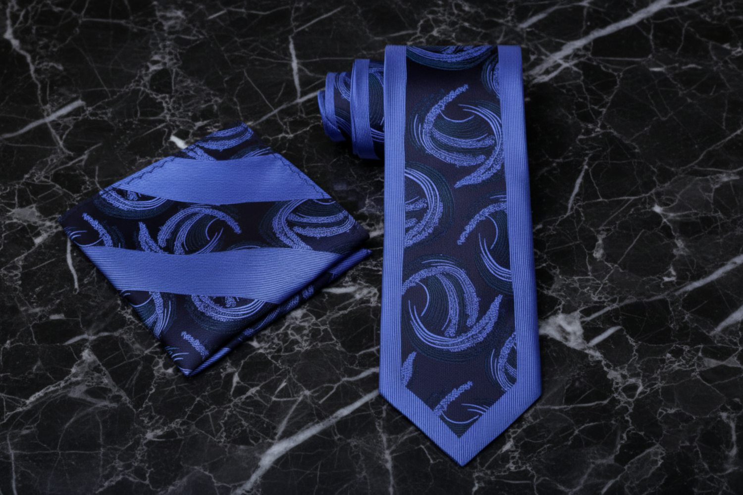 View 2: Blue Swirls Necktie and Square