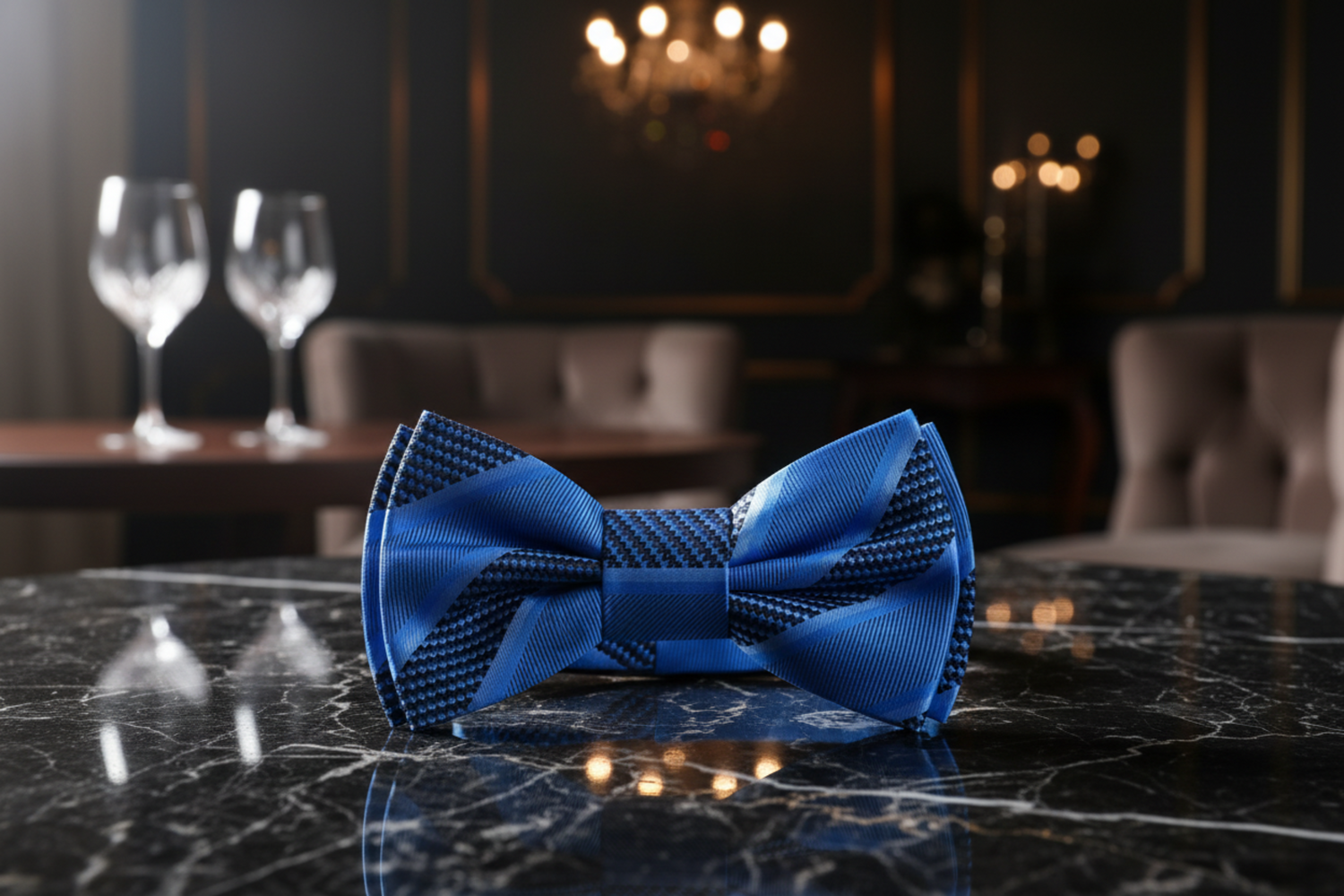 Blue Stripe Bow Tie Pre Tied