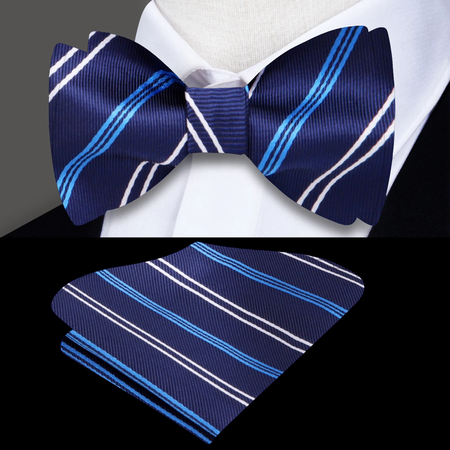 Blue with White Stripes Bow Tie and Square
