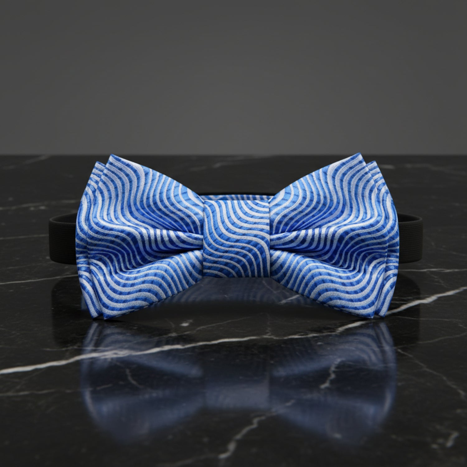 Shades of Blue Wavy Lines Bow Tie Pre Tied