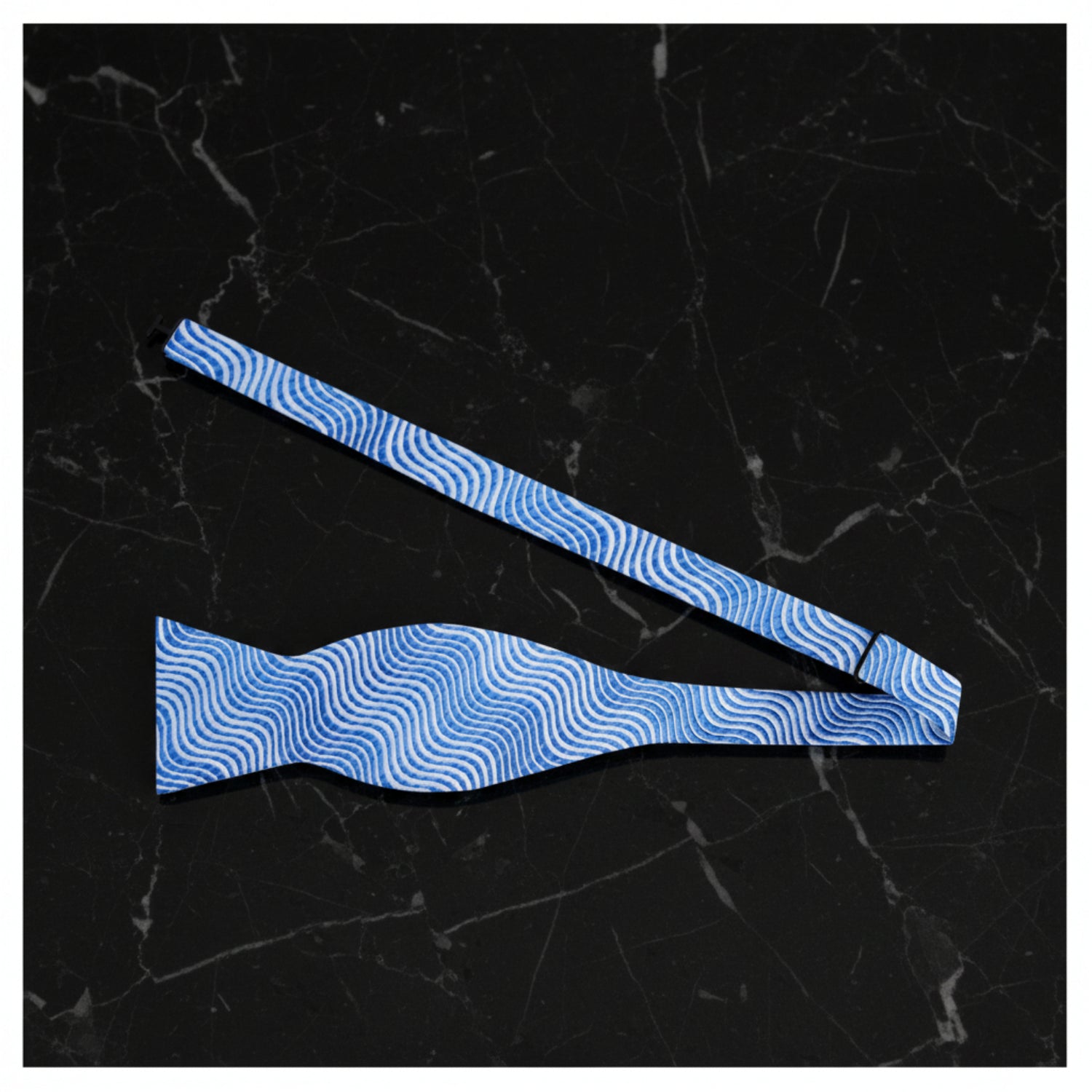Blue Wavy Lines Bow Tie Untied