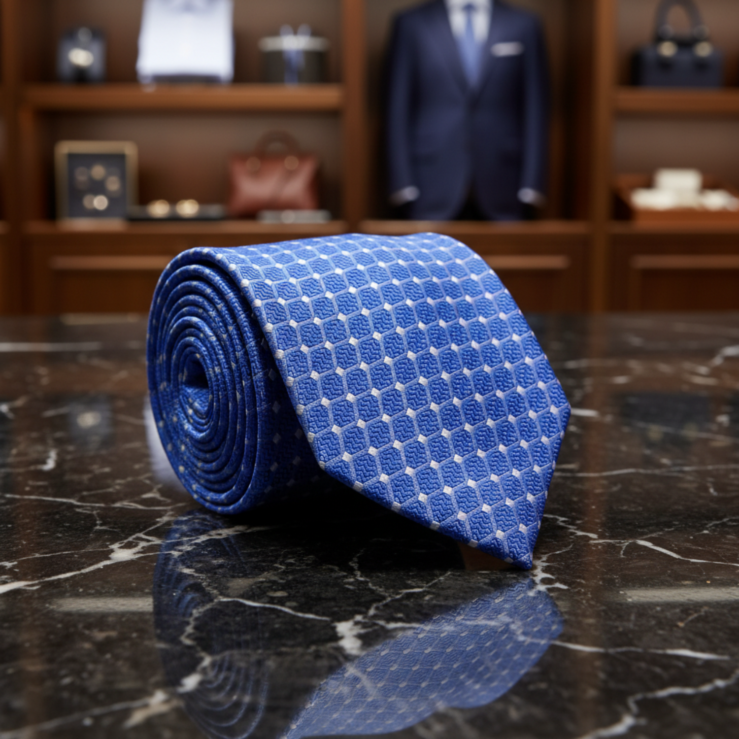 Blue White Check Interlock Aristotle Necktie