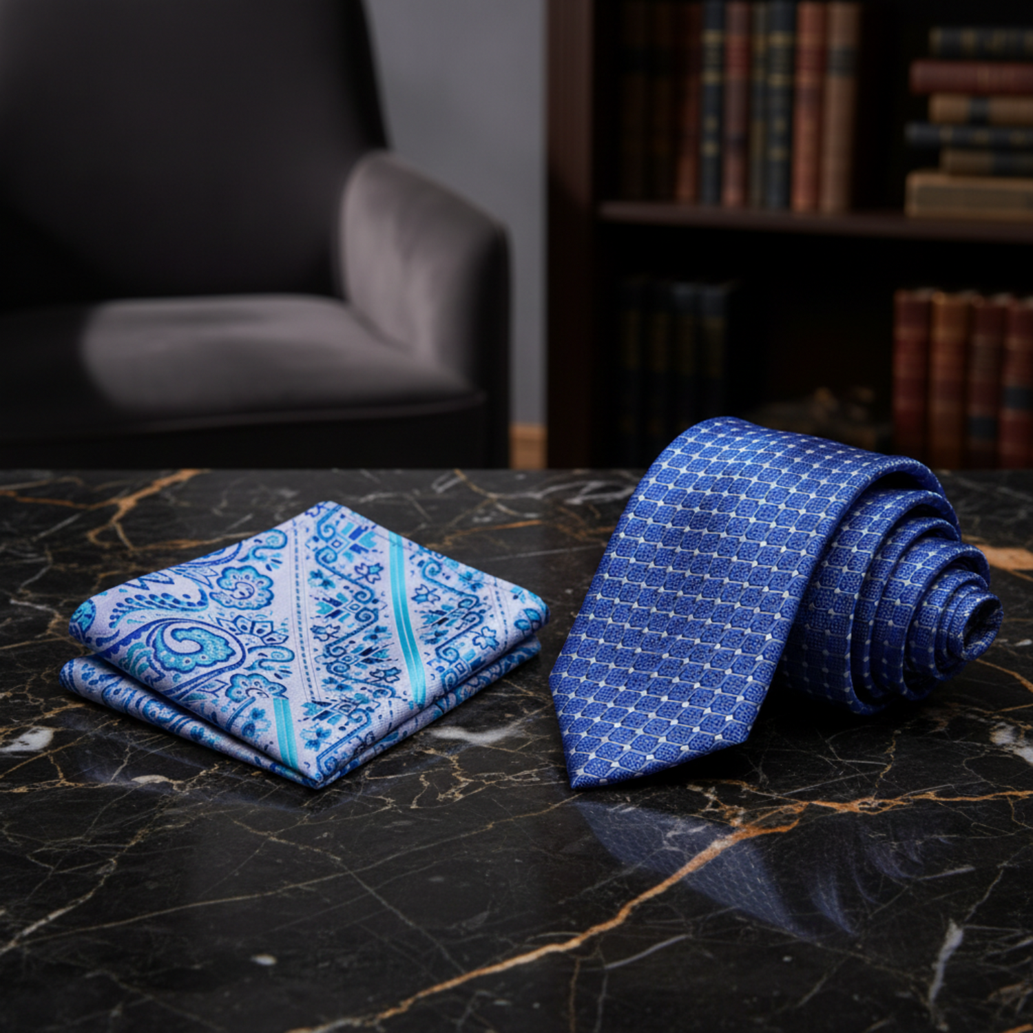 Alt Blue White Check Interlock Aristotle Necktie and Accenting Square 