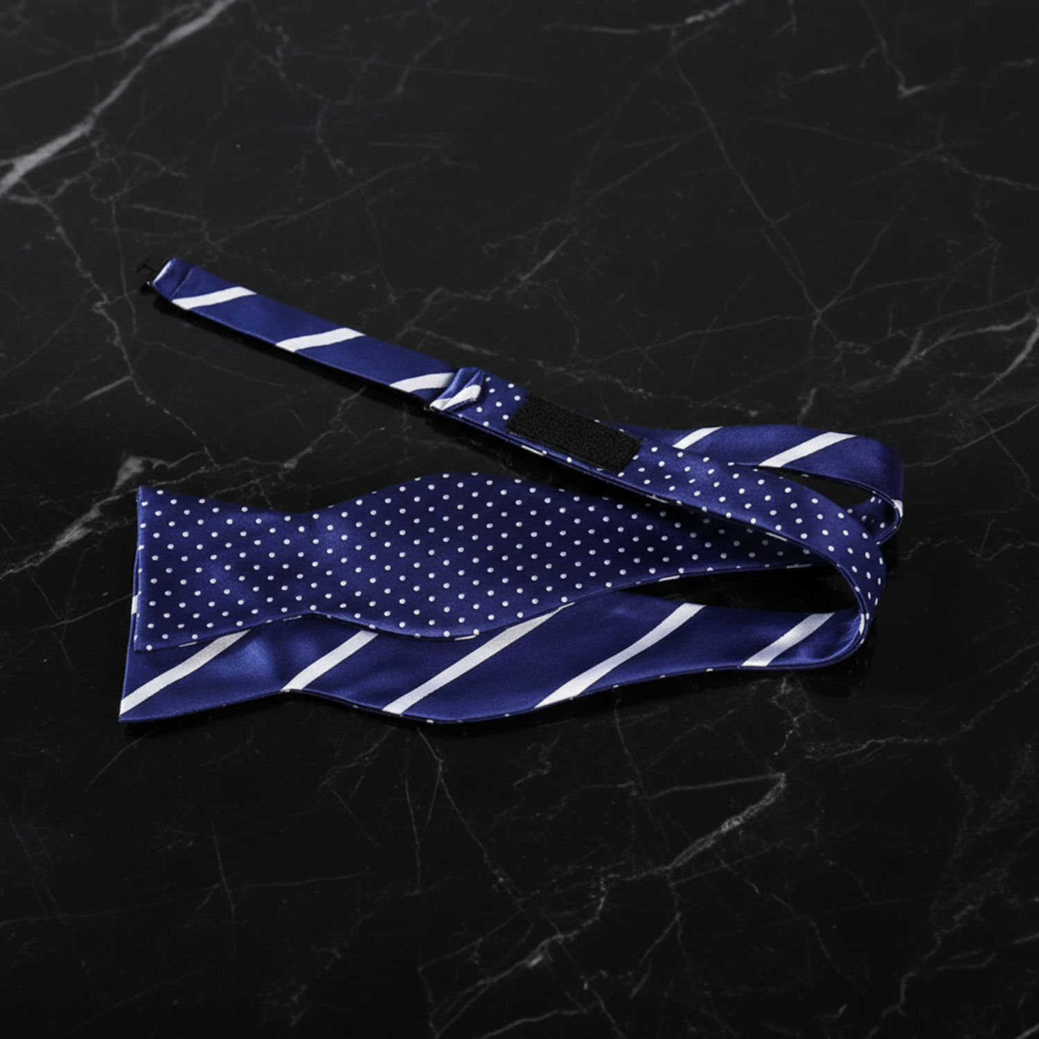 Blue, White Stripe Polka Bow Tie Self Tie