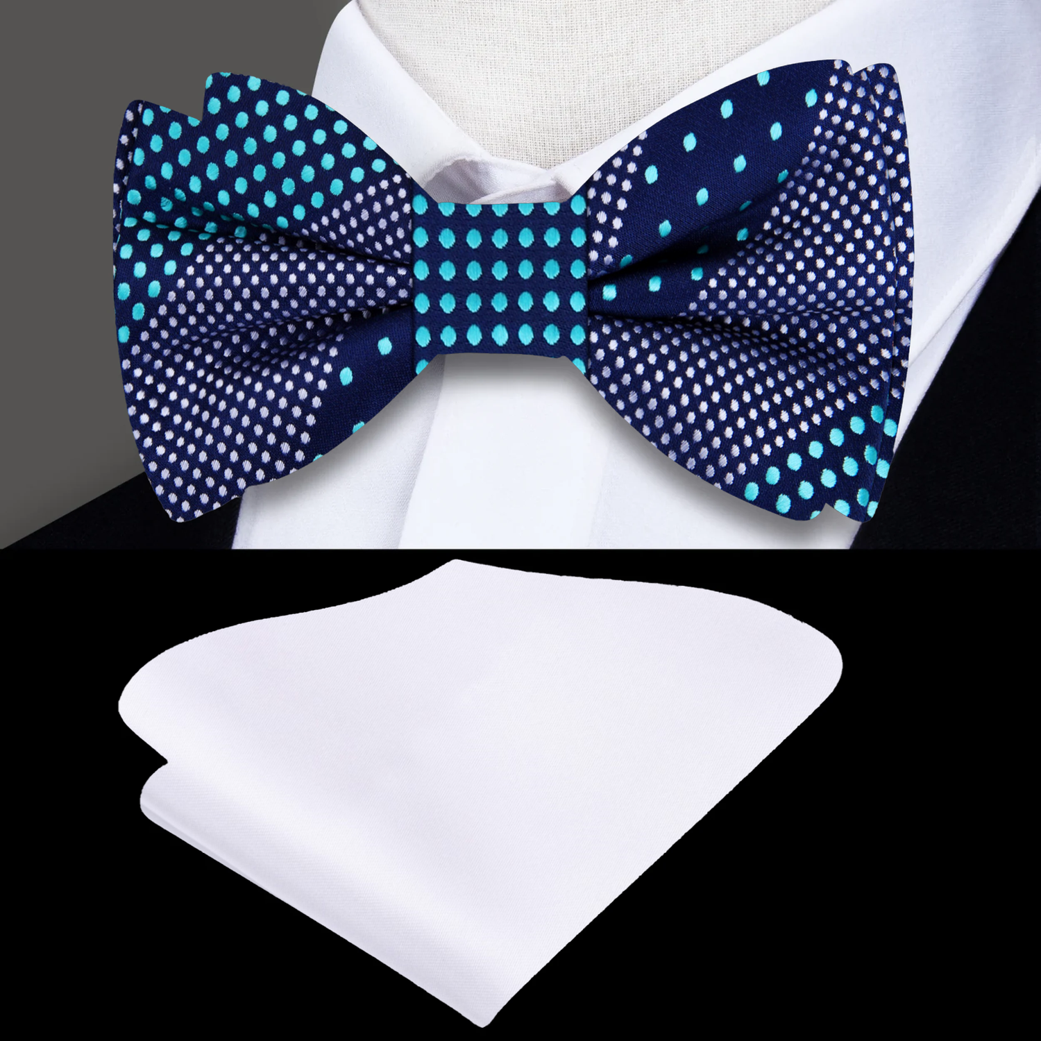 Blue White Ice Blue Palermo Bow Tie and White Square