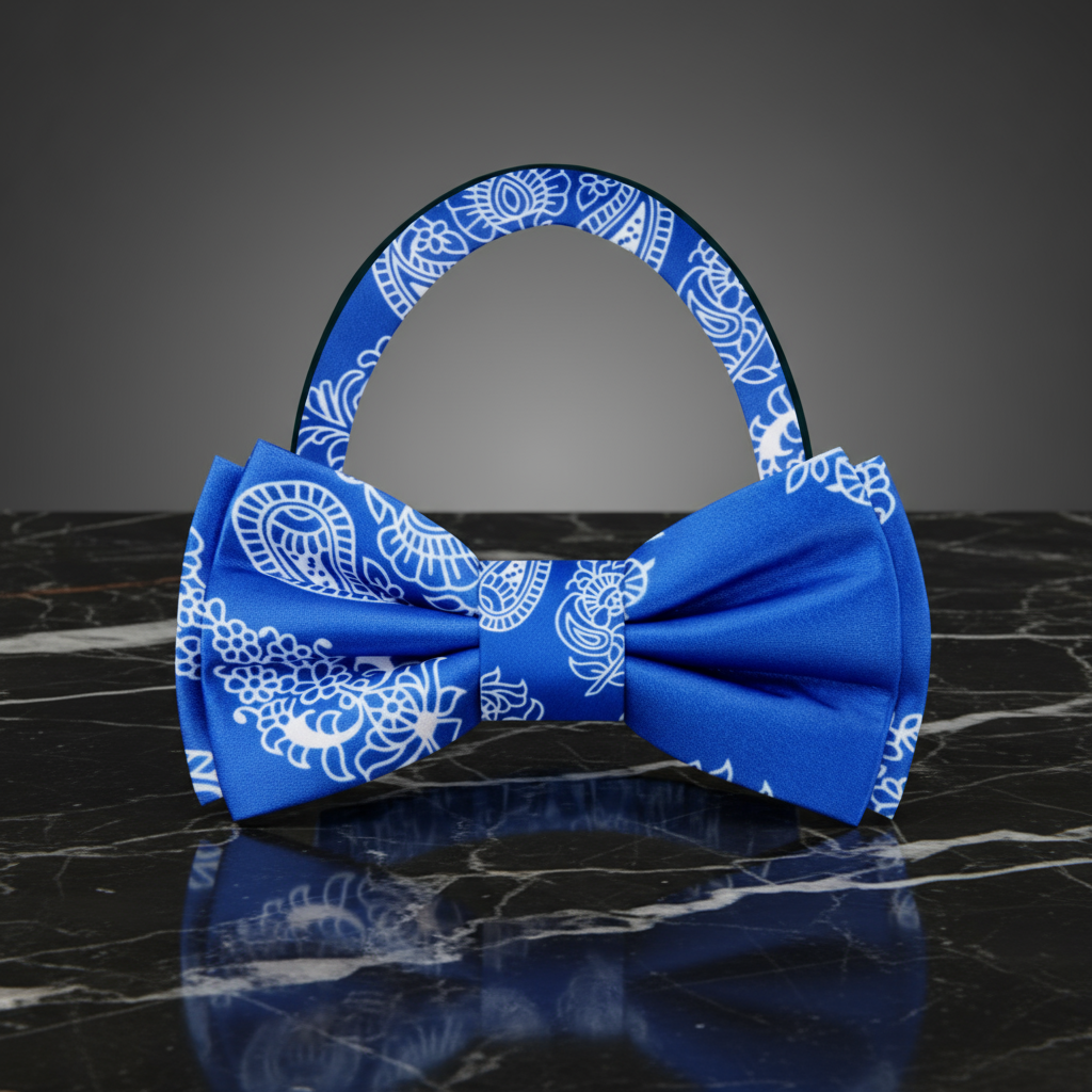 Blue White Paisley Bow Tie Pre Tied