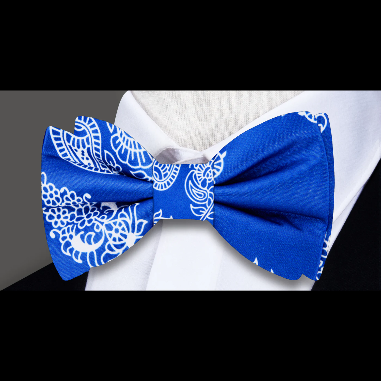 Blue White Paisley Bow Tie 