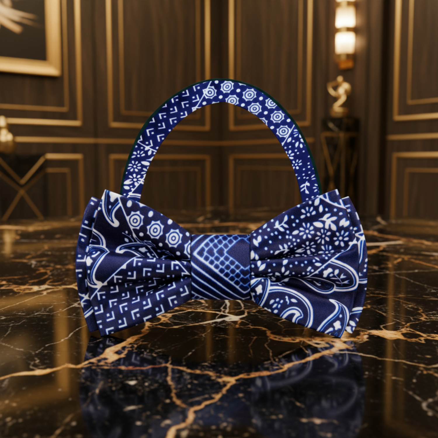 Royal Blue Patchwork Paisley Bow Tie Pre Tied