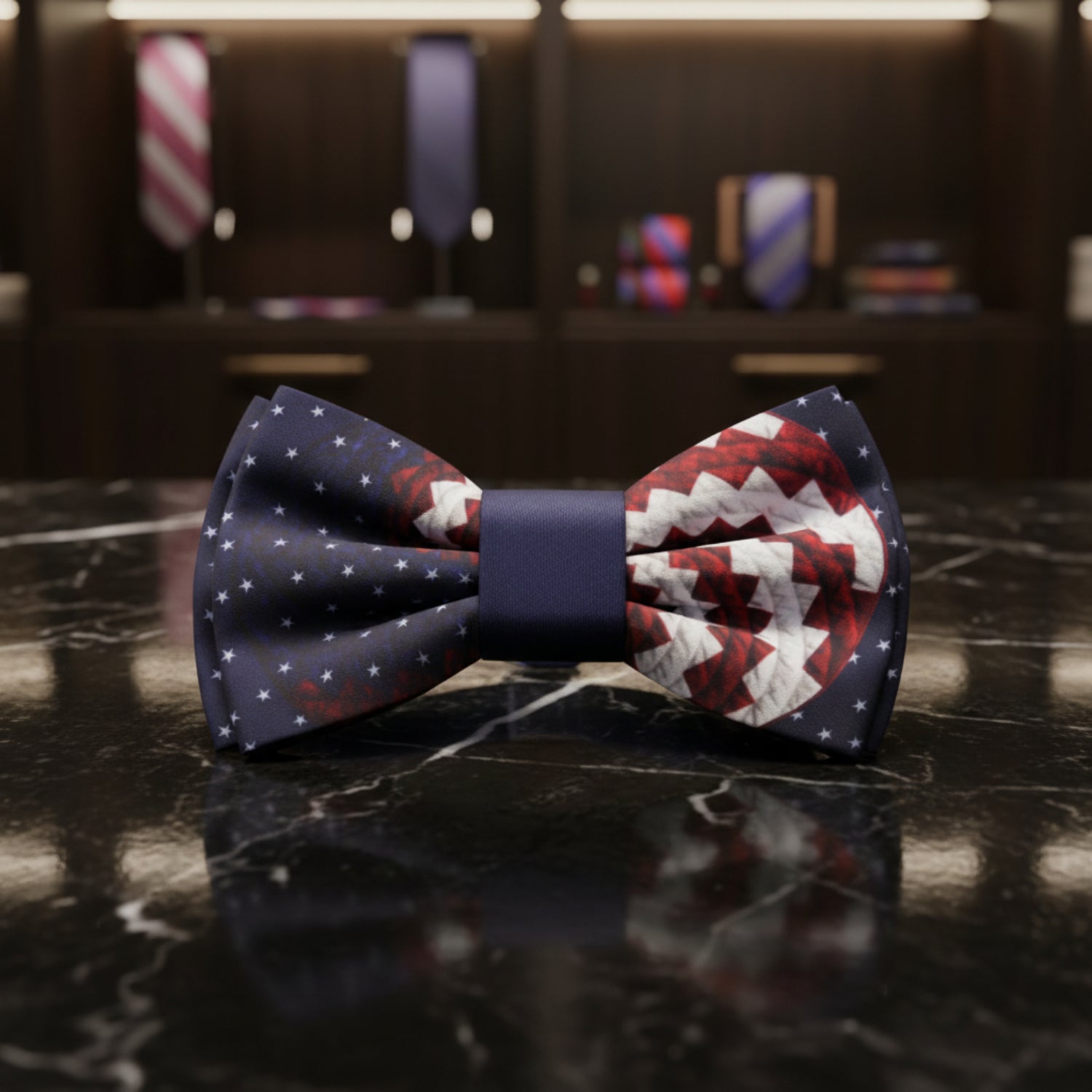 Red, White and Blue American Flag Swirl Bow Tie Pre Tied