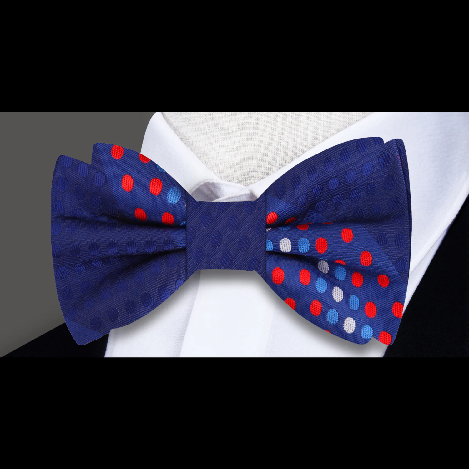 Blue, Red, White Polka Bow Tie