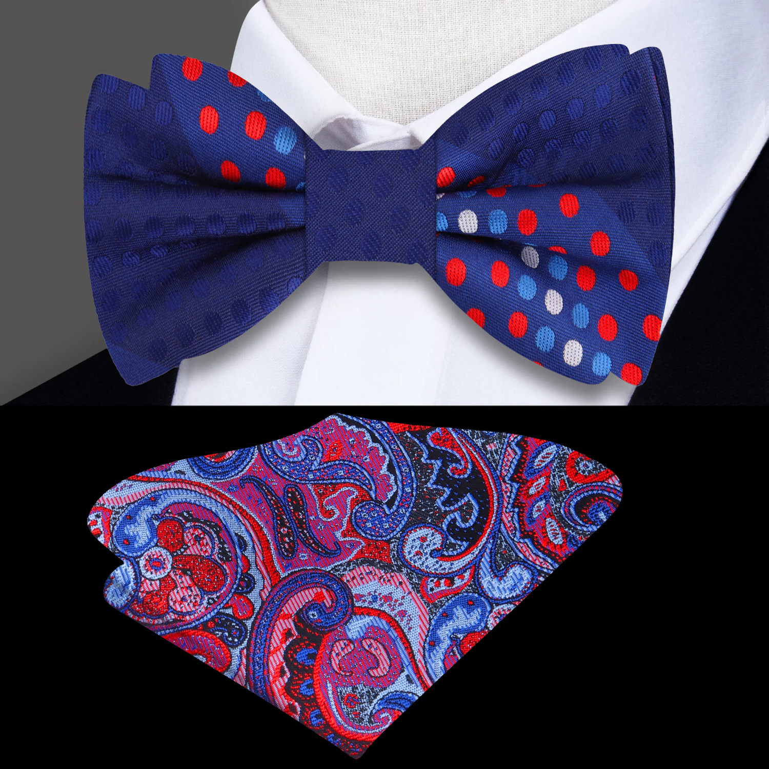 Blue, Red, White Polka with Accenting Paisley Square