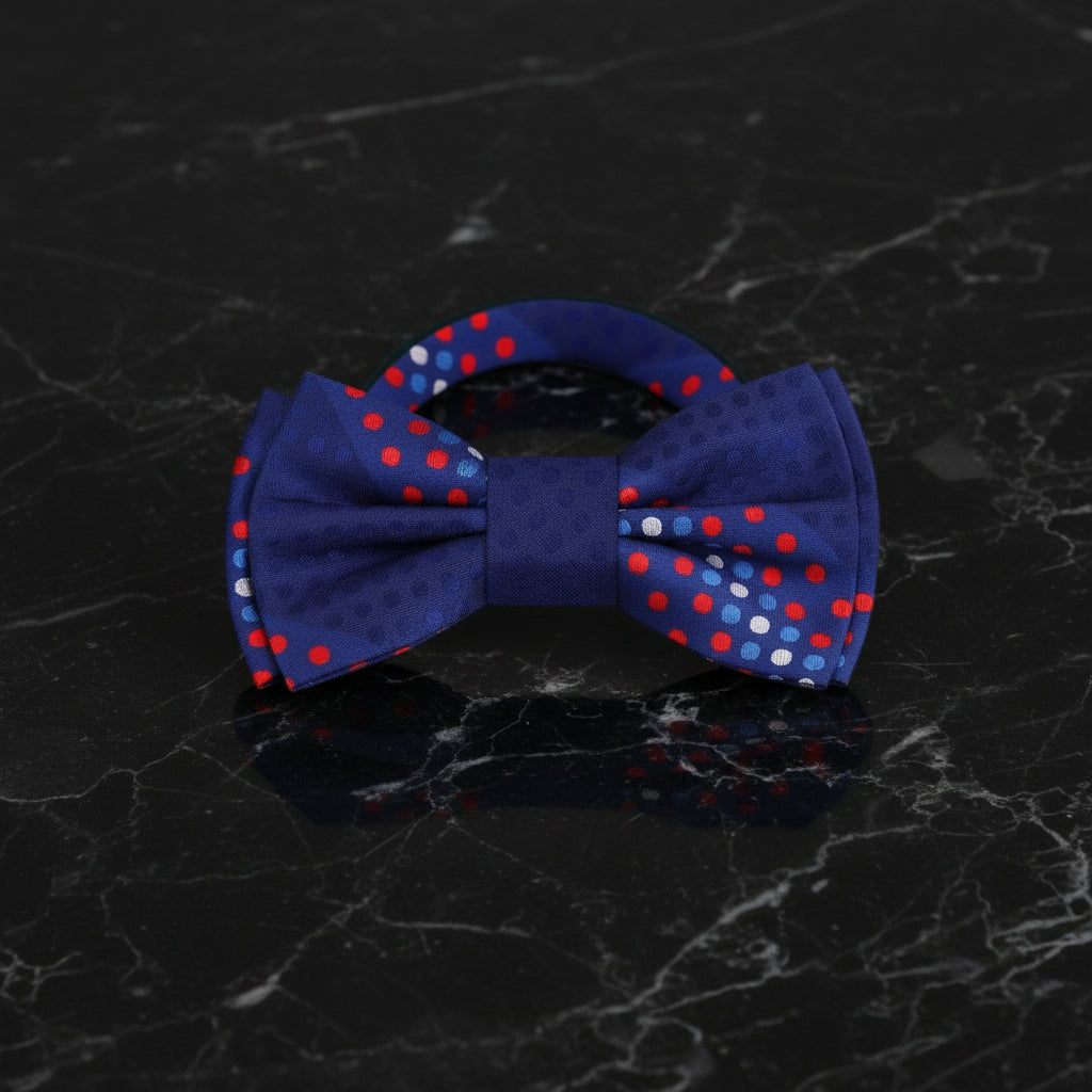 Pre Tied Blue Red White Polka Bow Tie