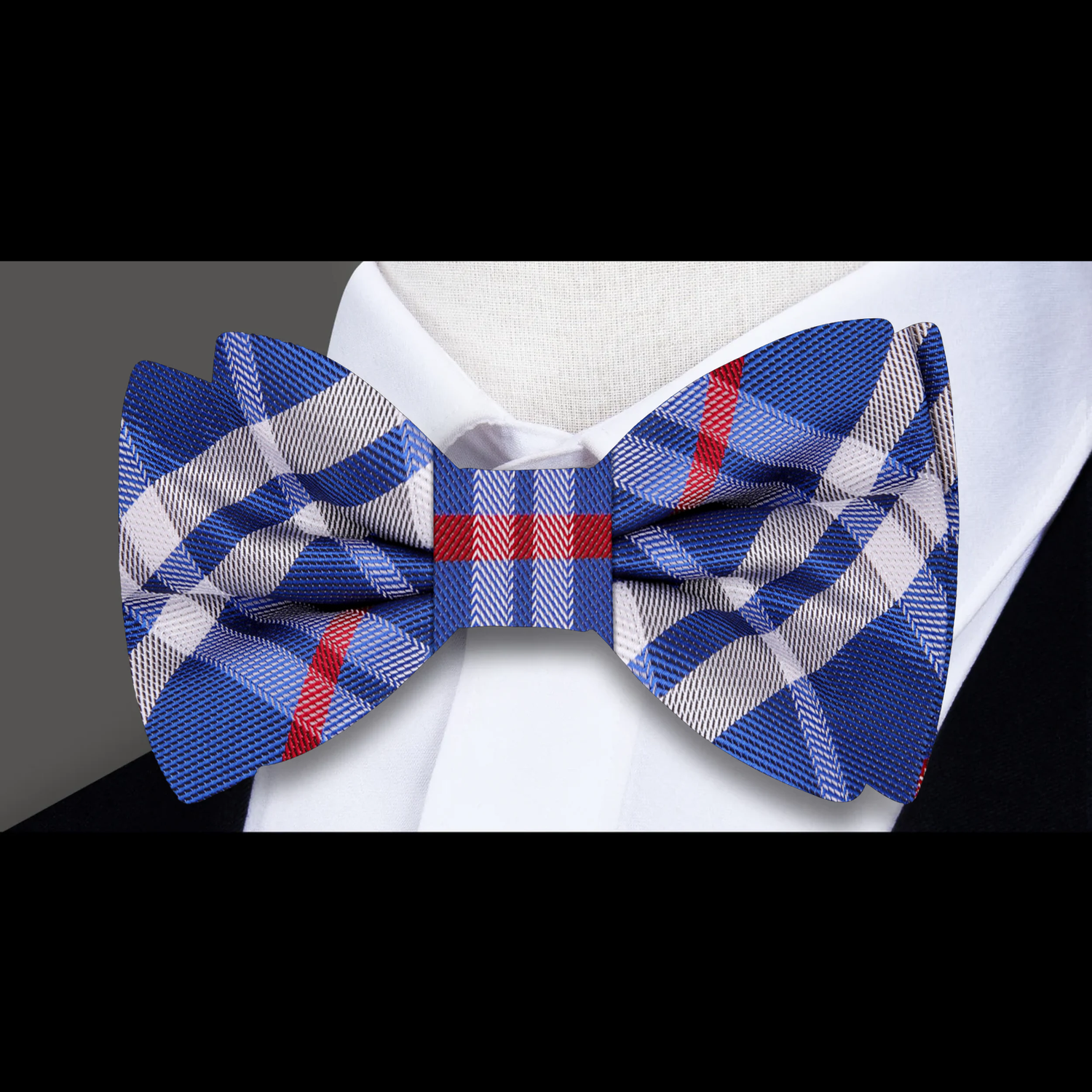 Blue, white and Red Plaid Bow Tie  