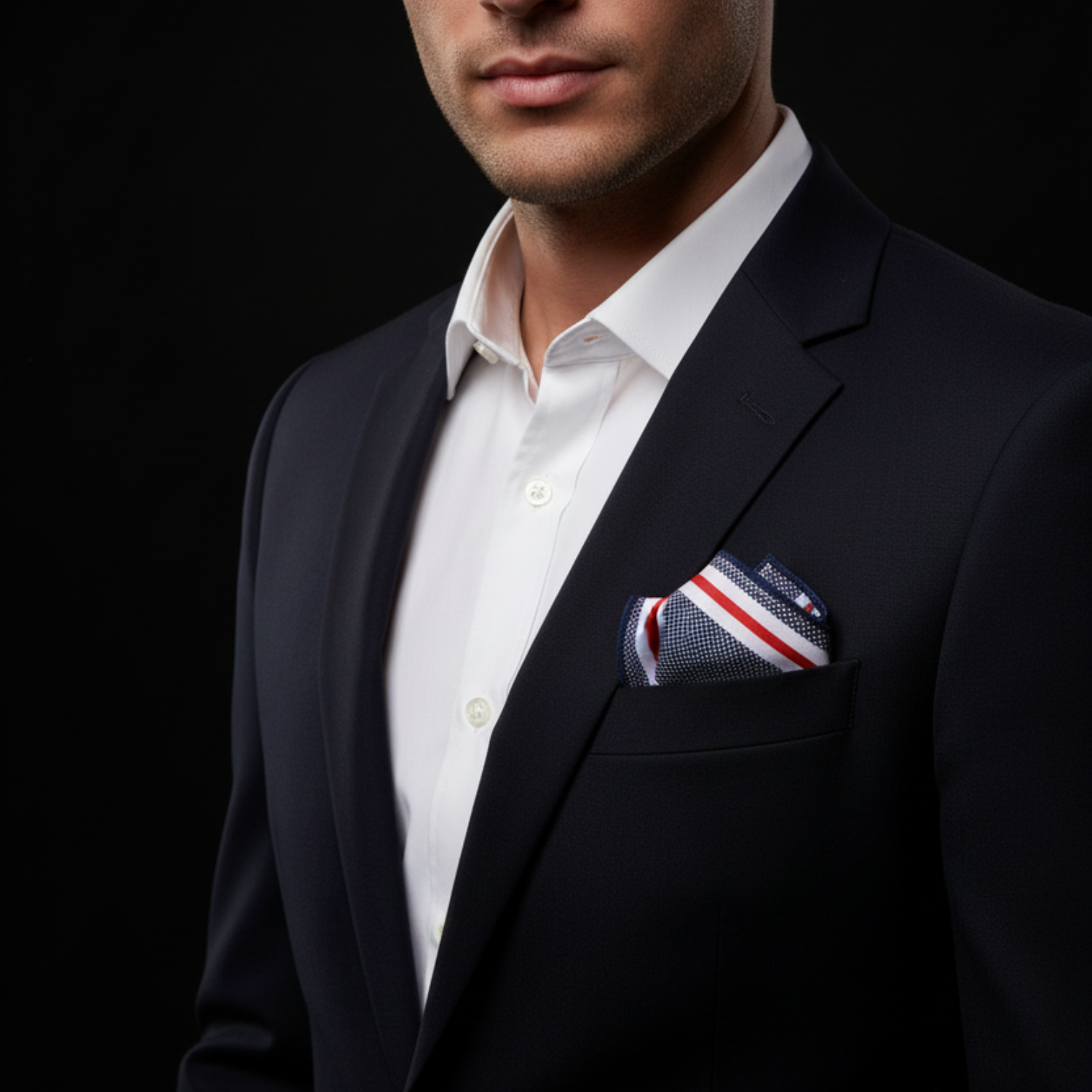 Man wearing striped square 