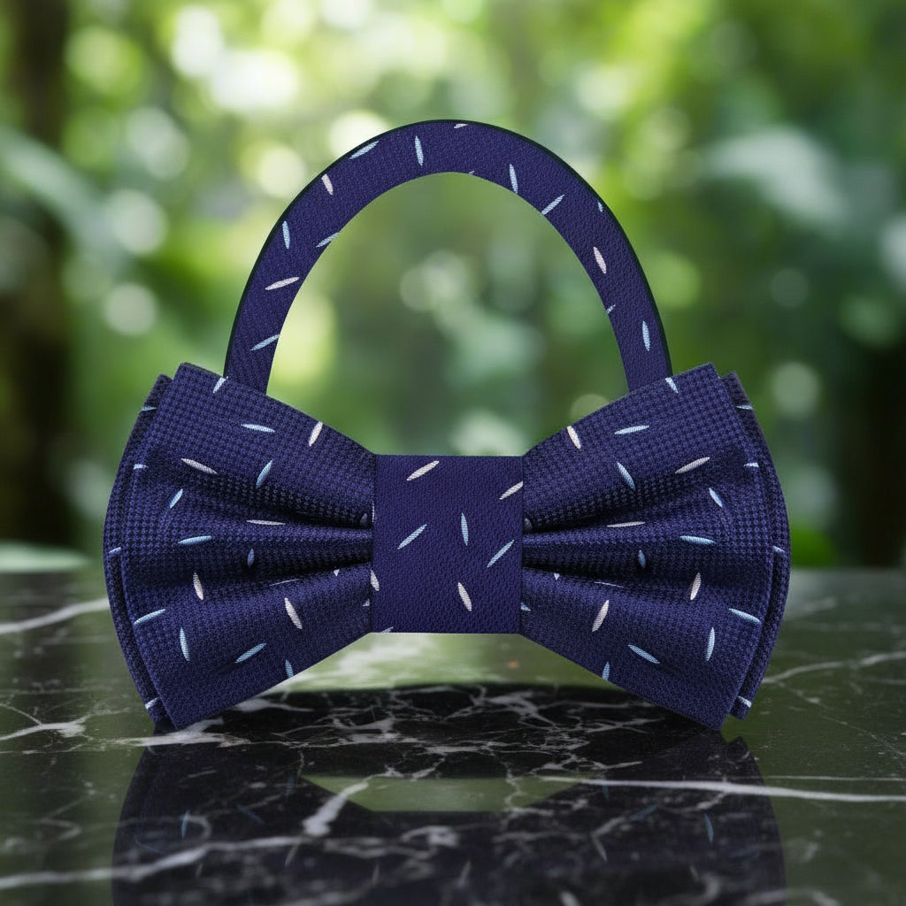 Dark Blue Light Blue Rice Bow Tie Pre Tied