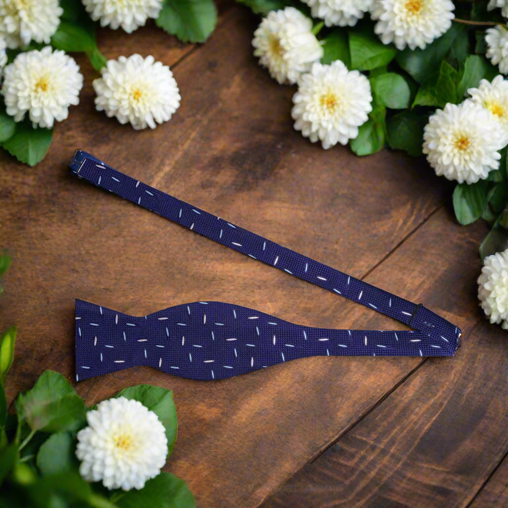 Dark Blue Light Blue Rice Bow Tie Self Tie