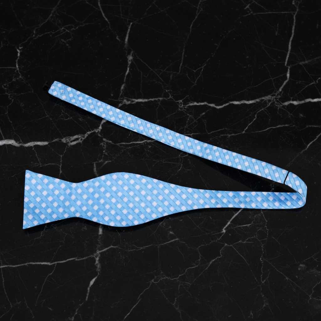 Light Blue, White Check Self Tie Bow Tie
