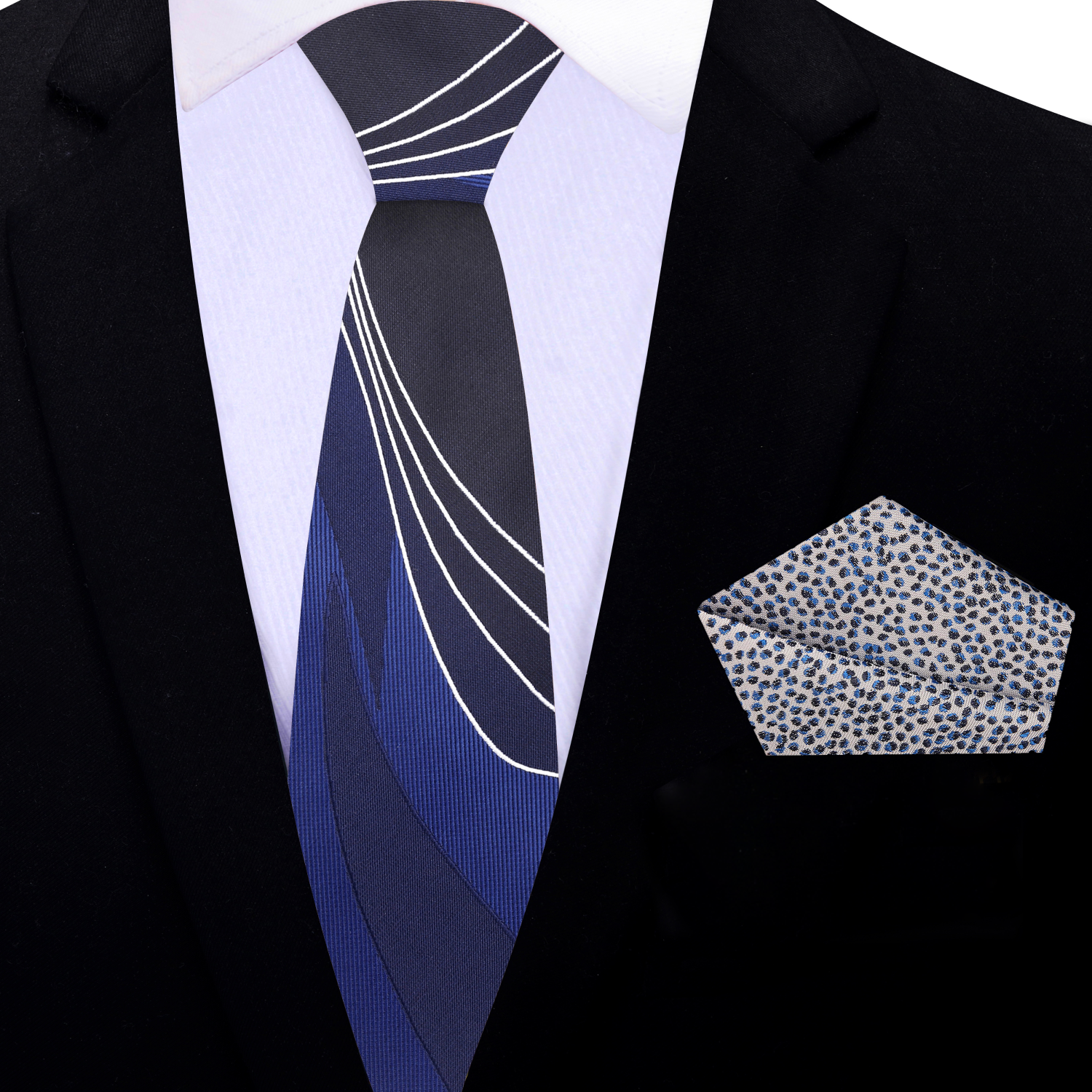 Thin Shades of Blue and White Lined Necktie and Accenting Square