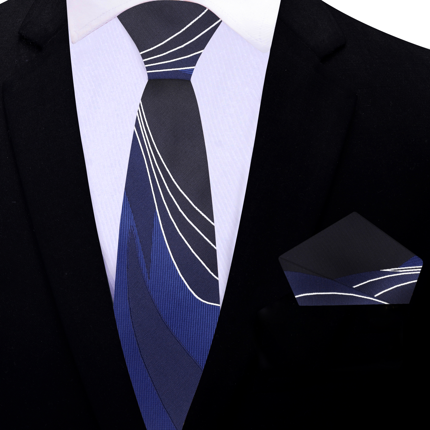 Thin Shades of Blue and White Lined Necktie and Square